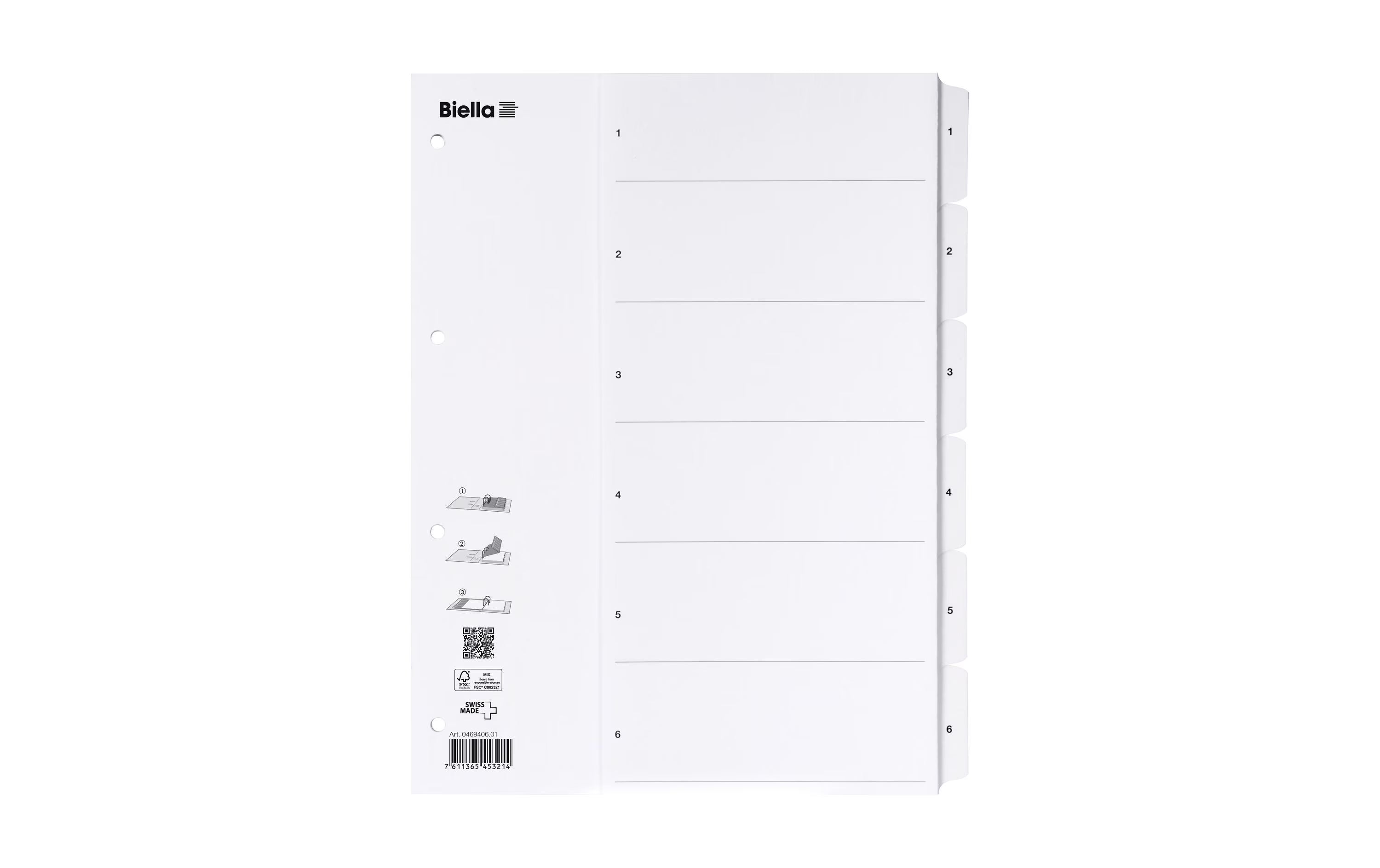 Biella Register Karton A4 1-6, 4Loch