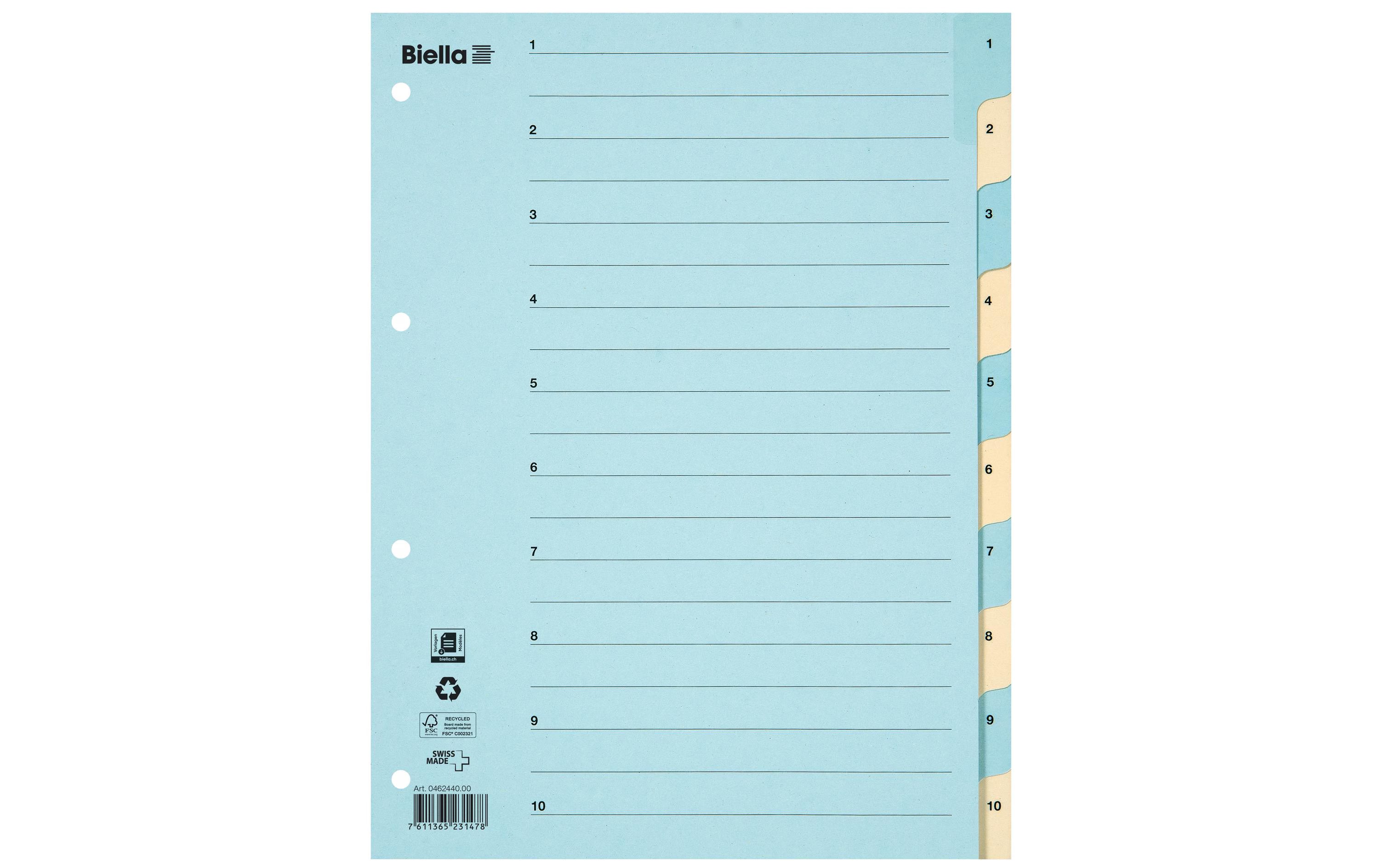 Biella Register Karton A4 1-10, 4Loch