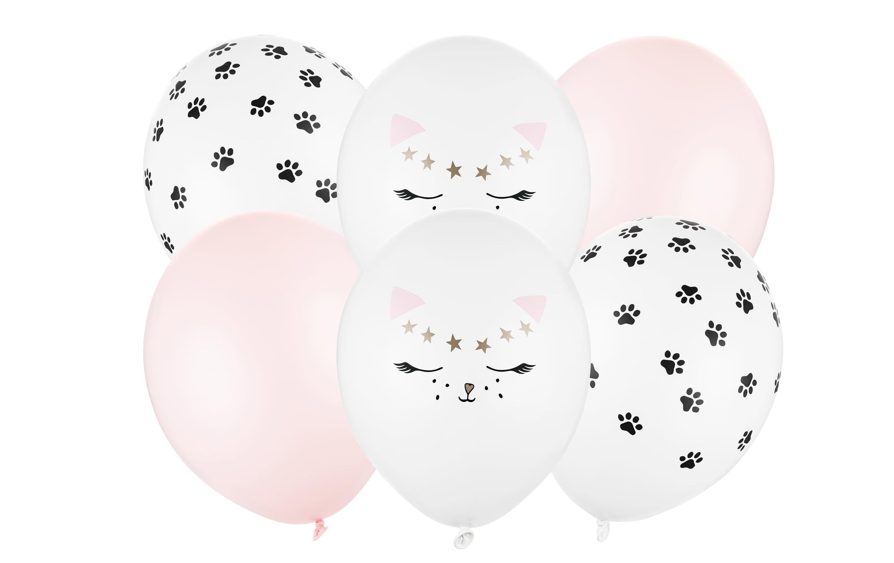 Partydeco Ballons Katze mix, weiss, rosa