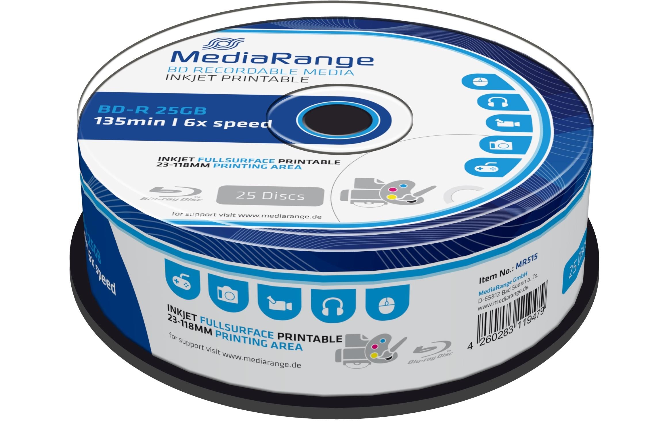 Mediarang BD-R 6x Single Layer 25GB 25er P.