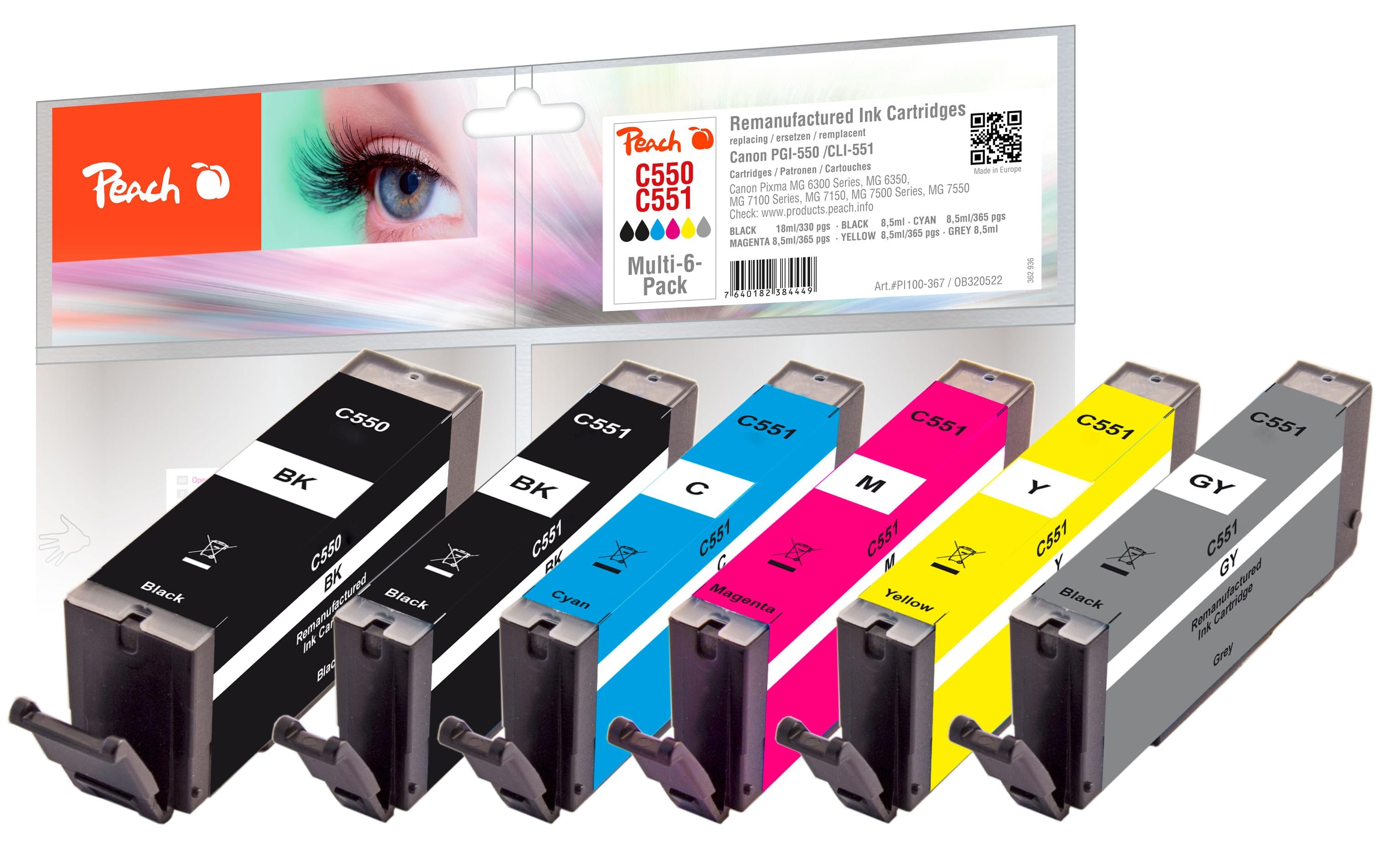 Peach Canon PGI-550/CLI-551,Multi-6-Pack