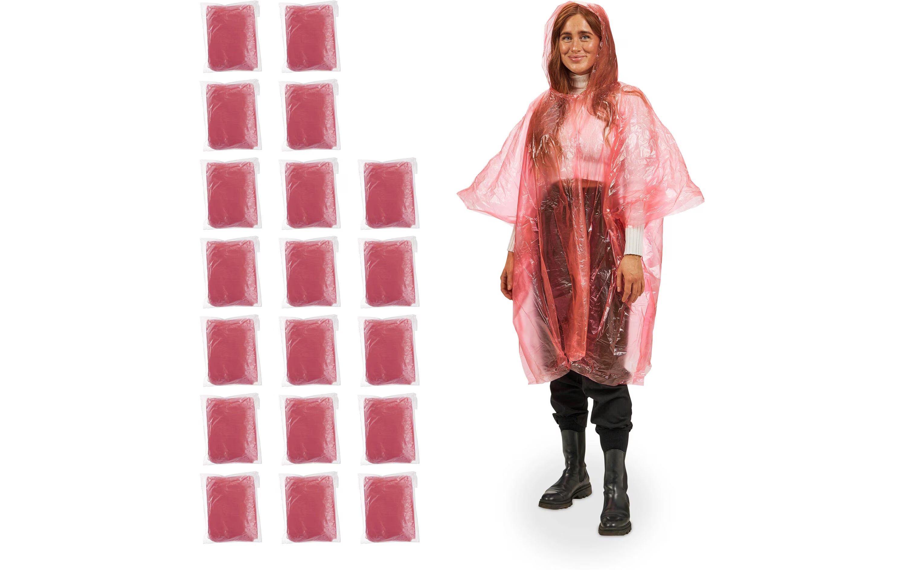 relaxdays, Regenponcho 20 Stück, Rot