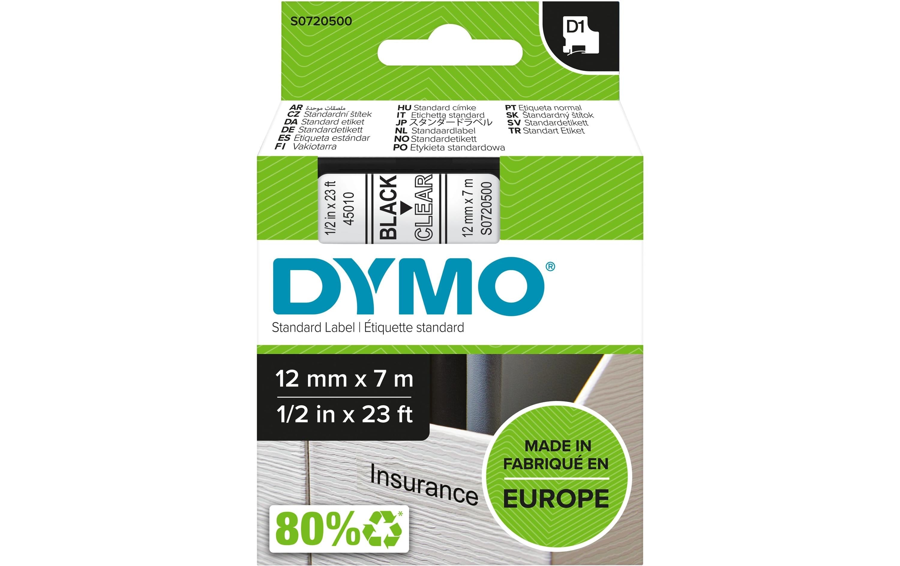 Dymo Schriftband D1, 12mm x 7m, Band:trans.