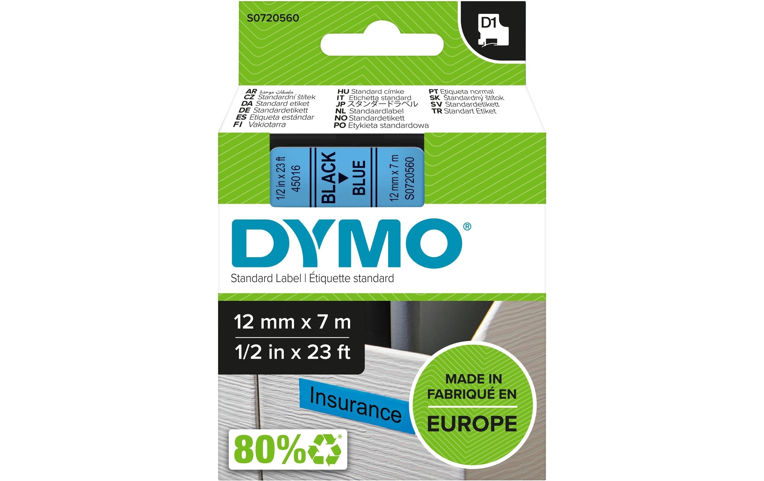 Dymo Schriftband D1, 12mm x 7m, Band: blau