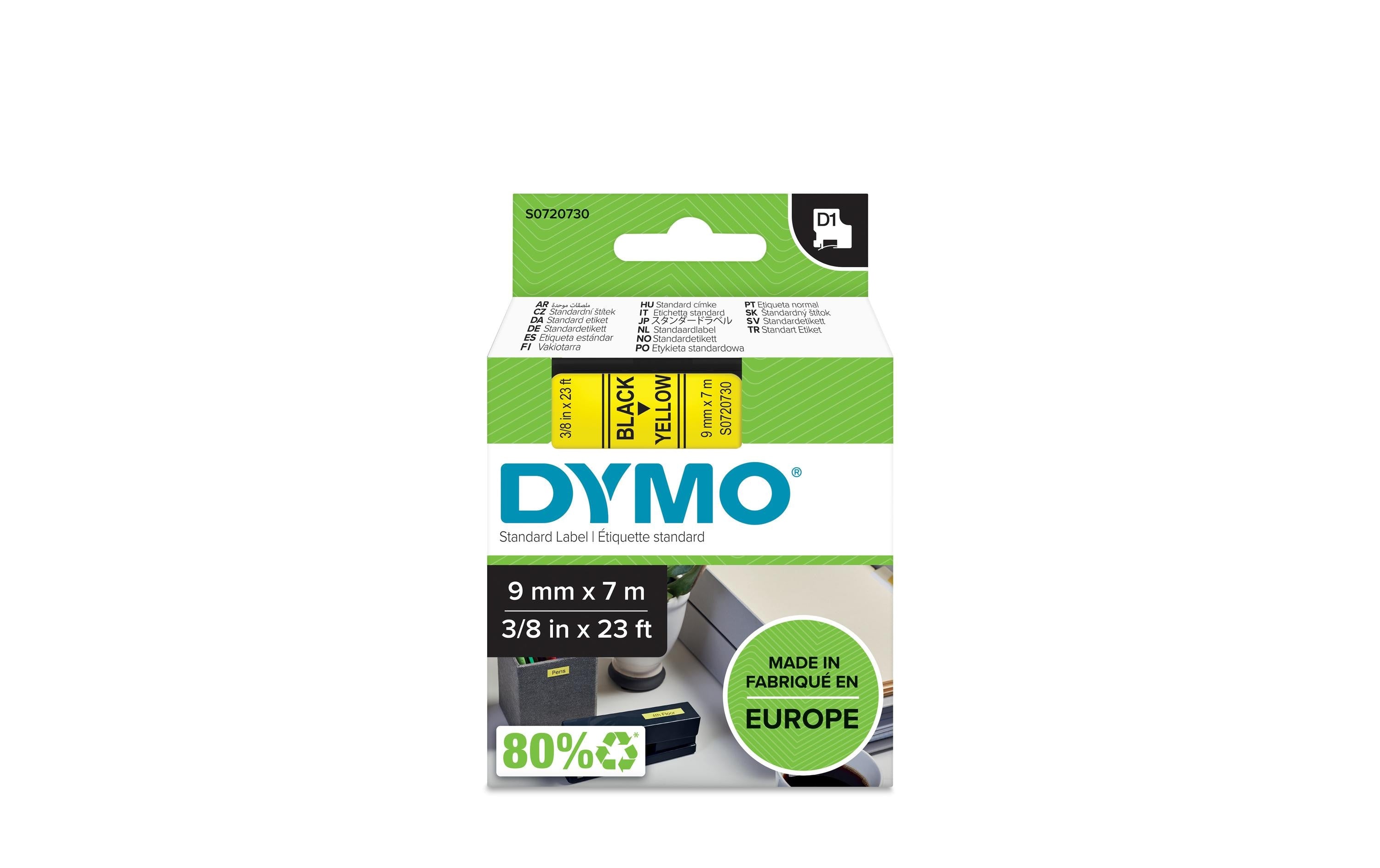 Dymo Schriftband D1, 9mm x 7m, Band: gelb