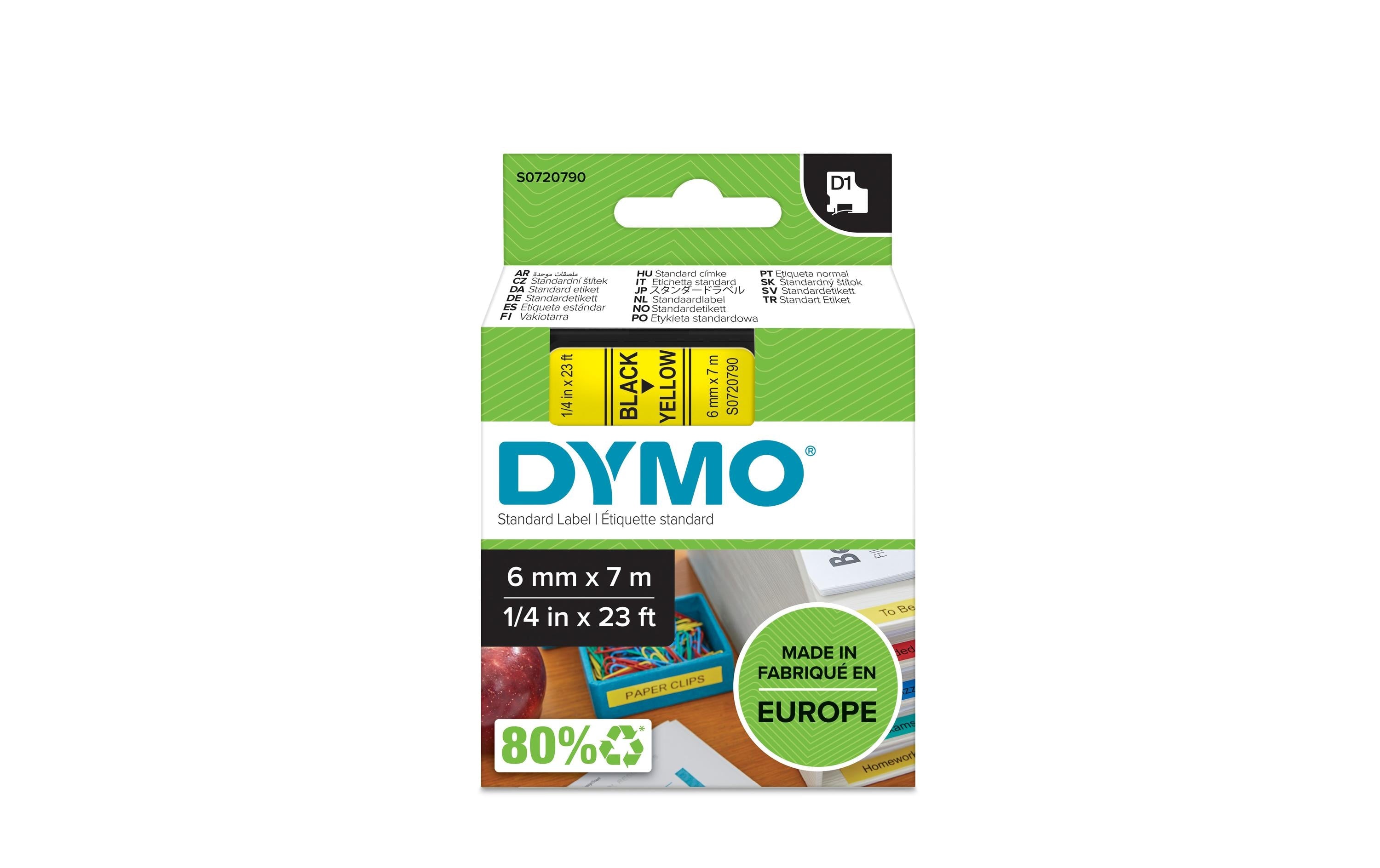 Dymo Schriftband D1, 6mm x 7m, Band: gelb