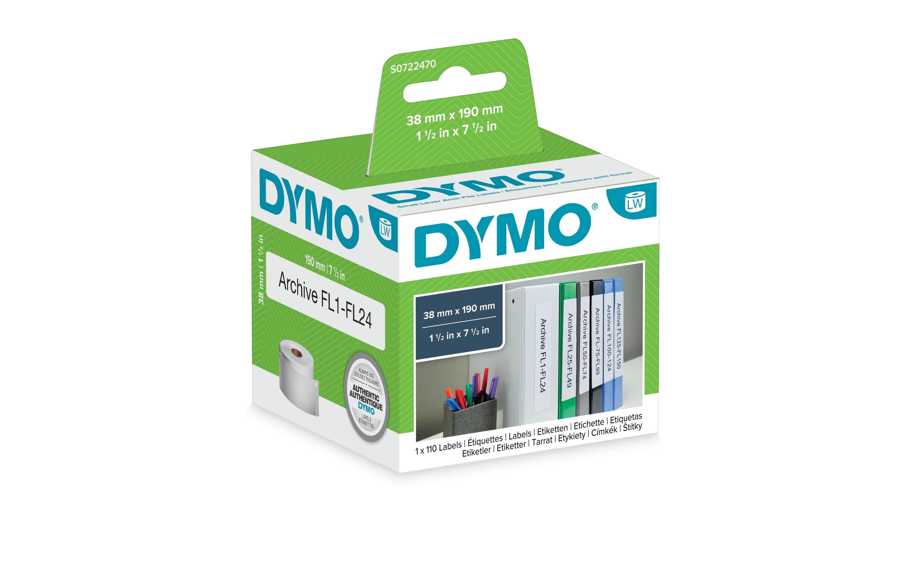 Dymo Ordner-Etiketten schmal 38x190mm,weiss