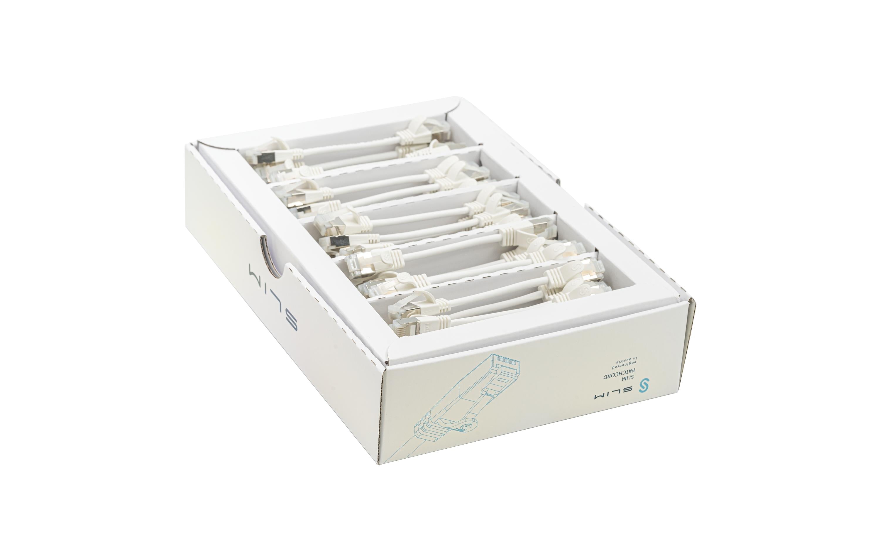 SLIM Patchkabel: 10cm, weiss, 50-Pack