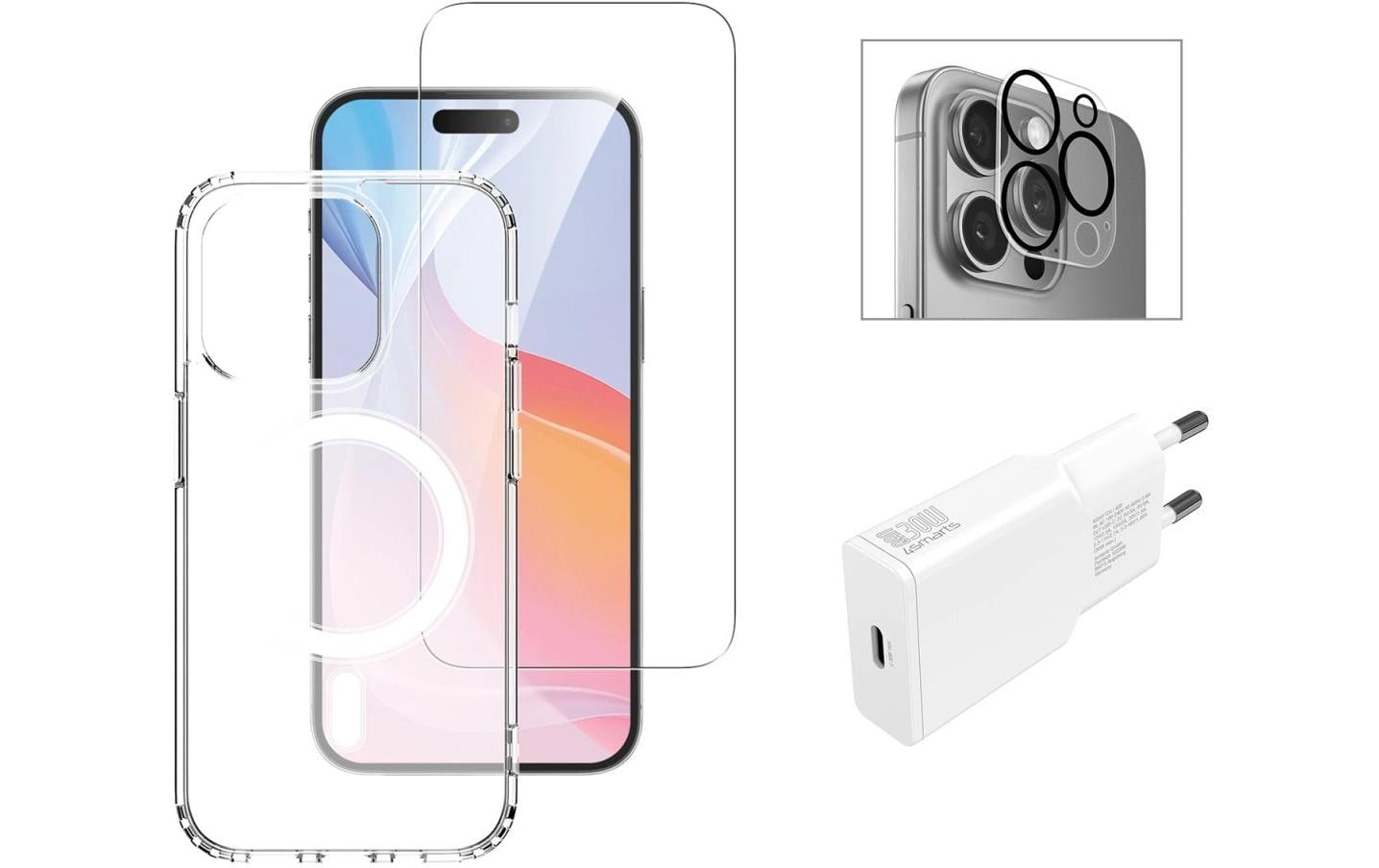4SMARTS 3in1 Set, Glas, Cover, Charger
