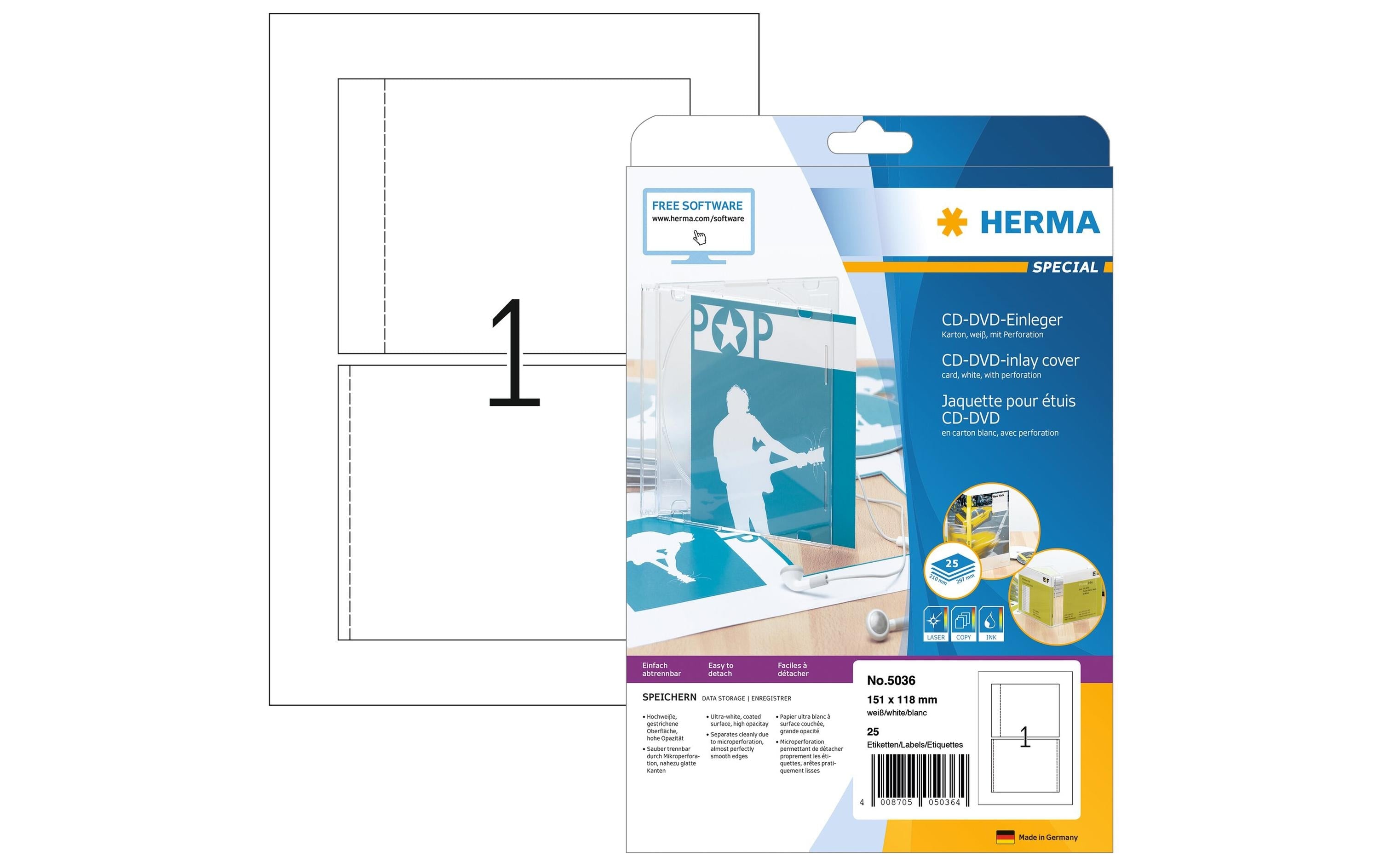 Herma CD-Einleger Jewelcase 5036 weiss