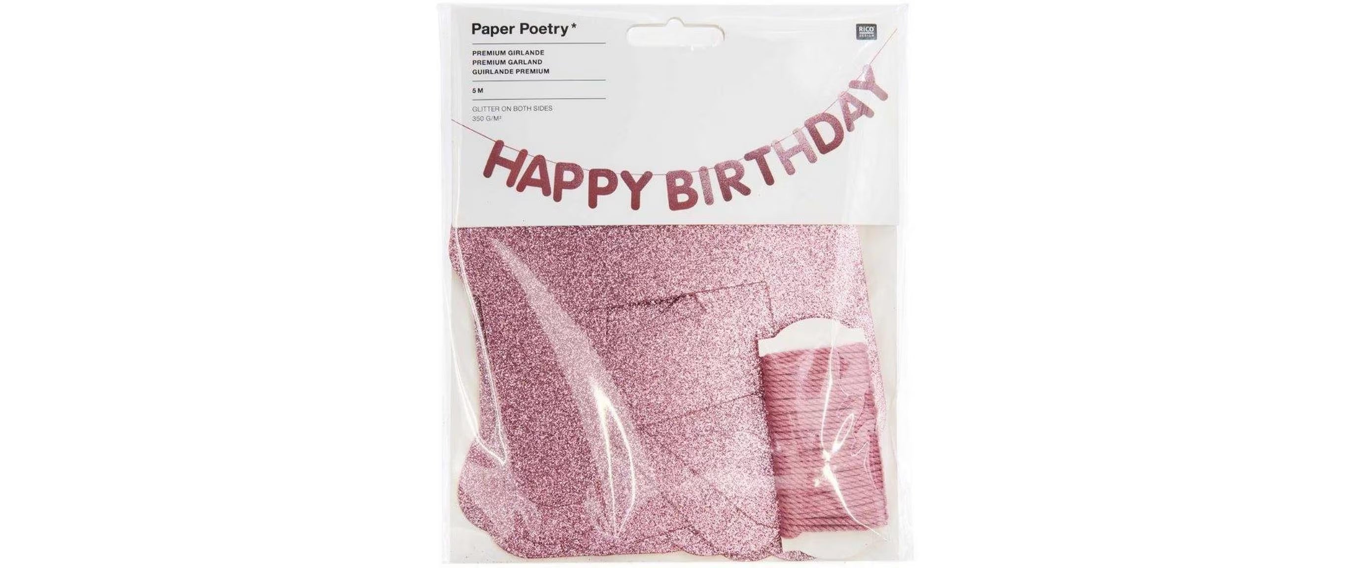 Rico Girlande Happy Birthday, Glitter, Rosa
