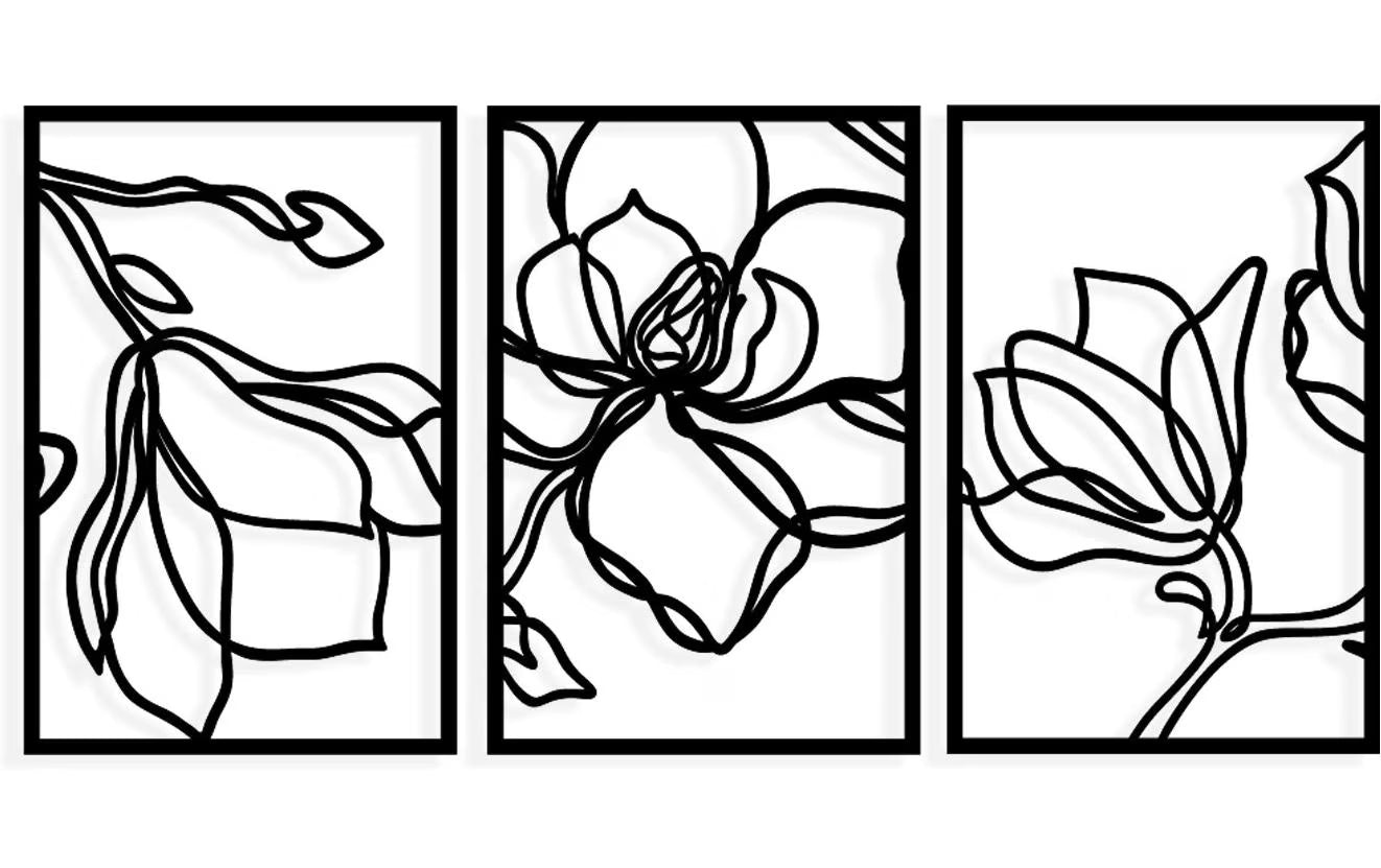 Wallxpert Wanddekoration Blume 3-teilig