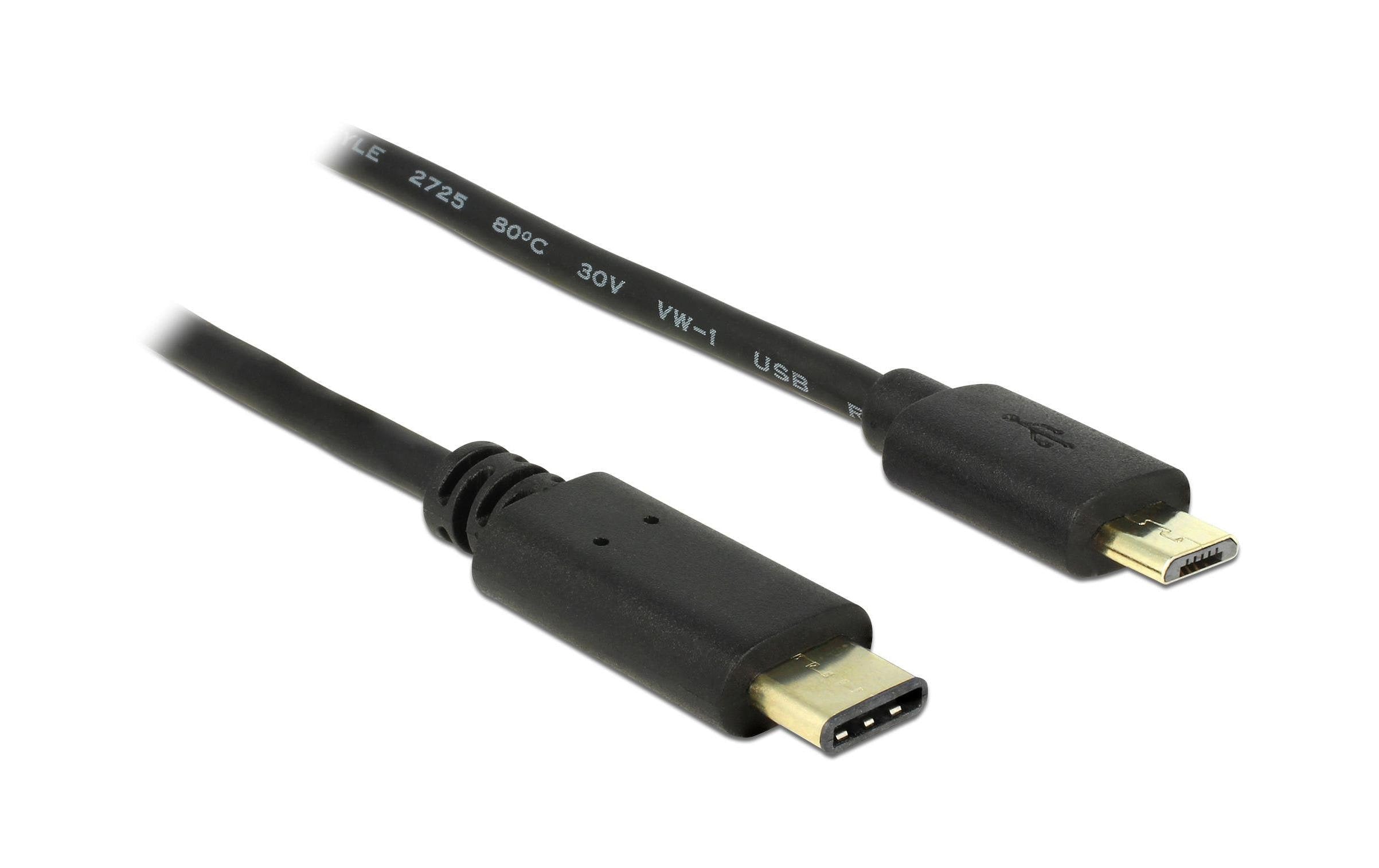USB2.0-Kabel TypC-MicroB: 2m, schwarz
