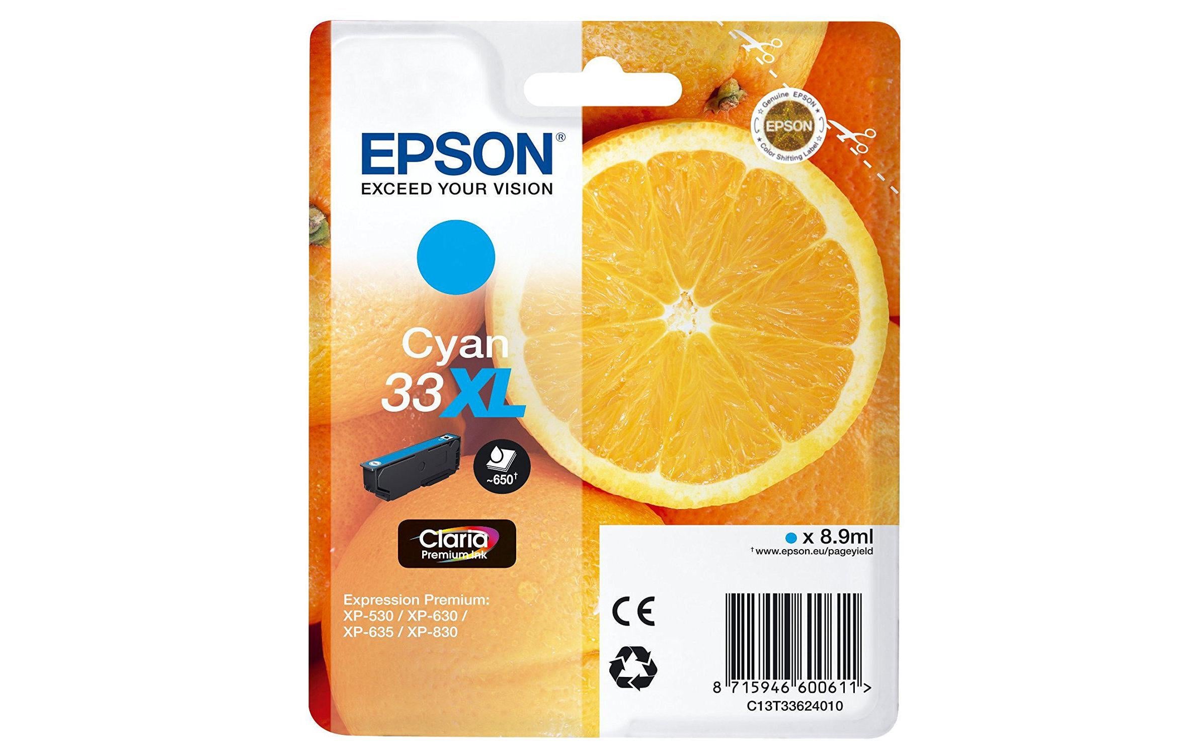 Tinte Epson C13T33624012, cyan, 650 Seiten