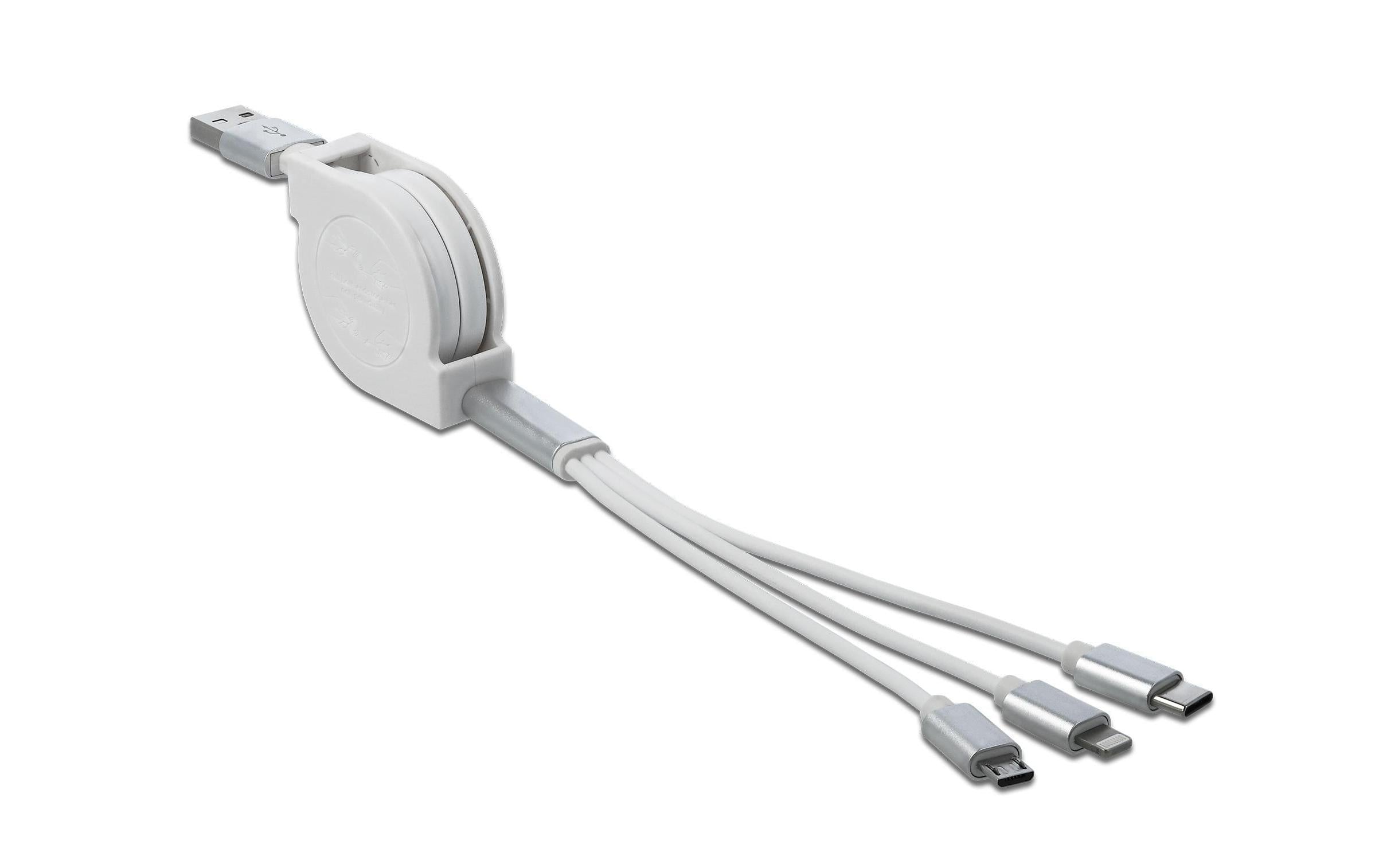 USB2.0-Ladekabel Aufrollkabel, weiss, 0.82m