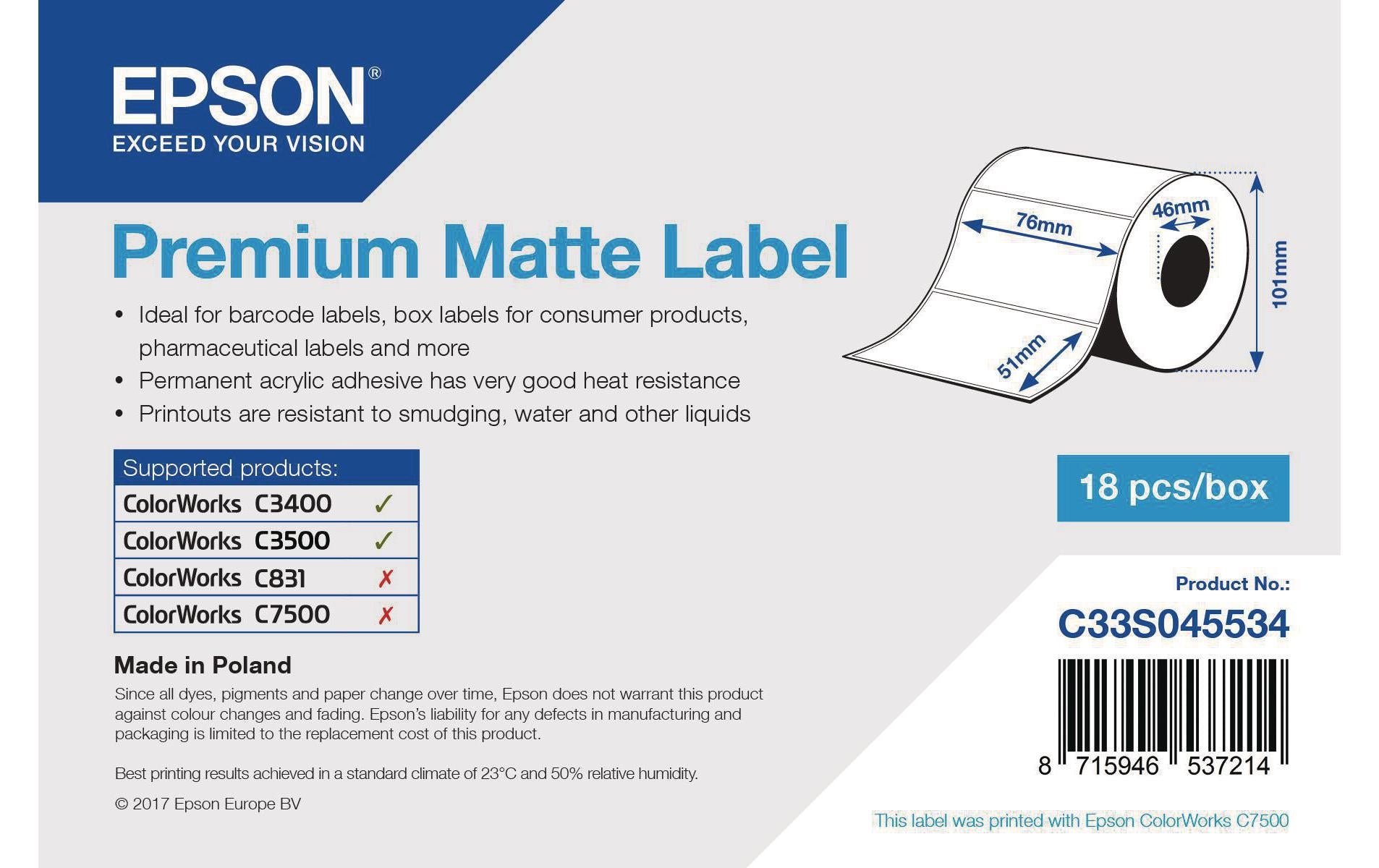 Epson Premium Matte Label 76 mm x 51 mm,