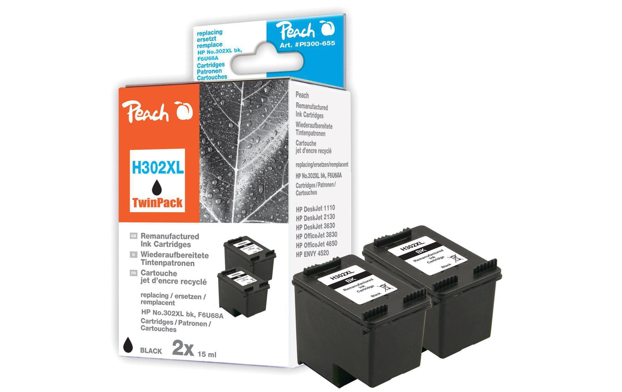 Peach Tinte HP F6U68A 302XL black Twinpack