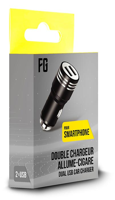 FREAKS Alimentatore Auto 2 USB Slot 2,1A/5V Black