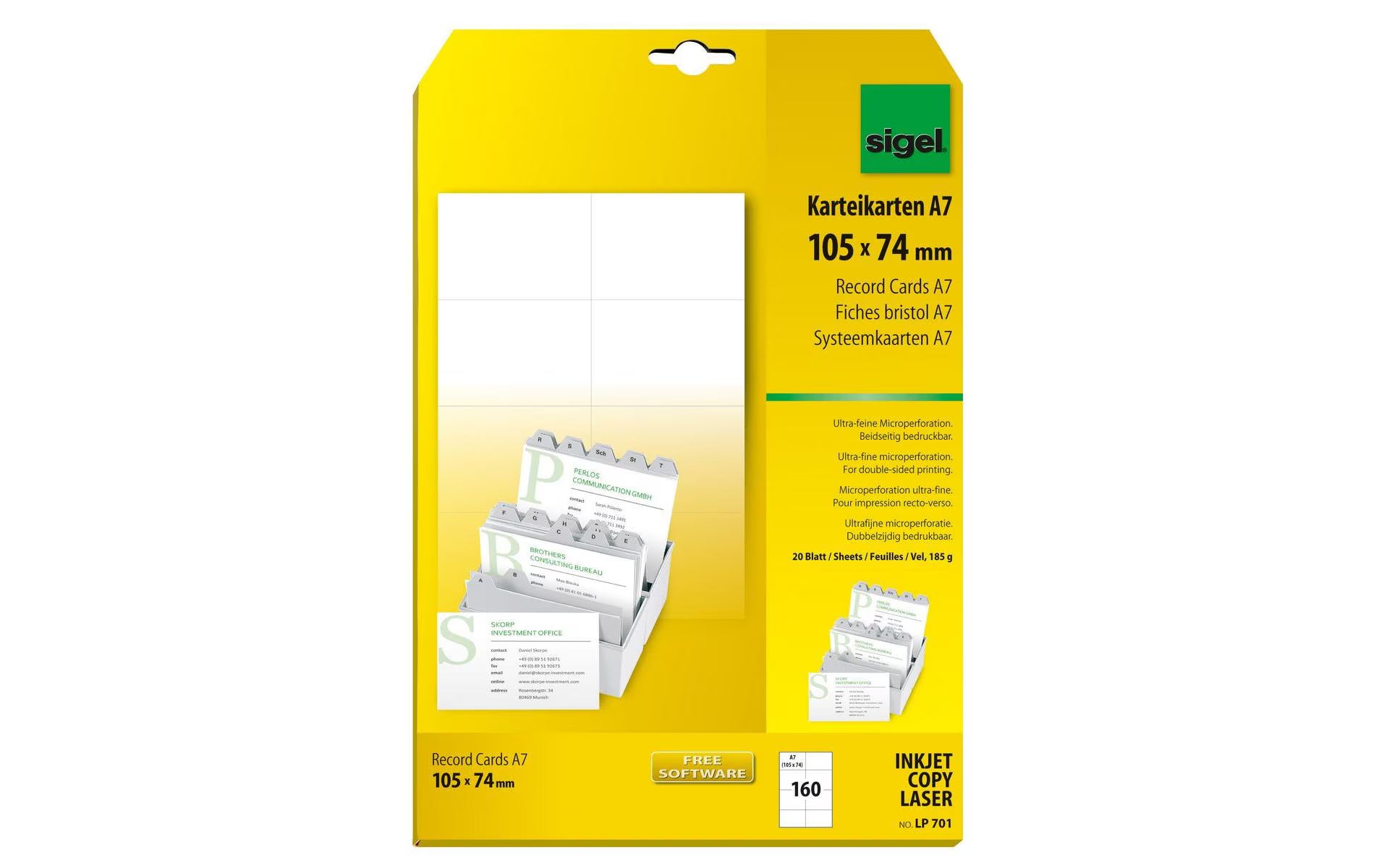 Sigel PC-Karteikarten weiss beidseitig