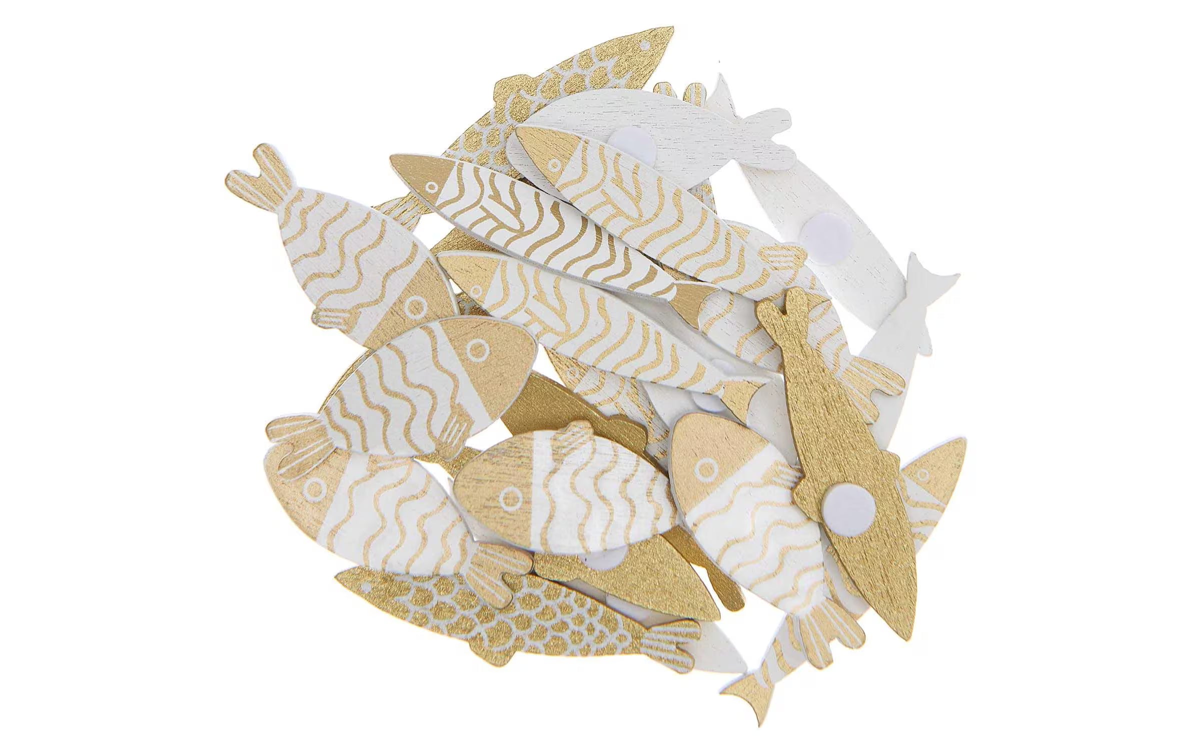 Rico Design Sticker HolzFische gold/weiss