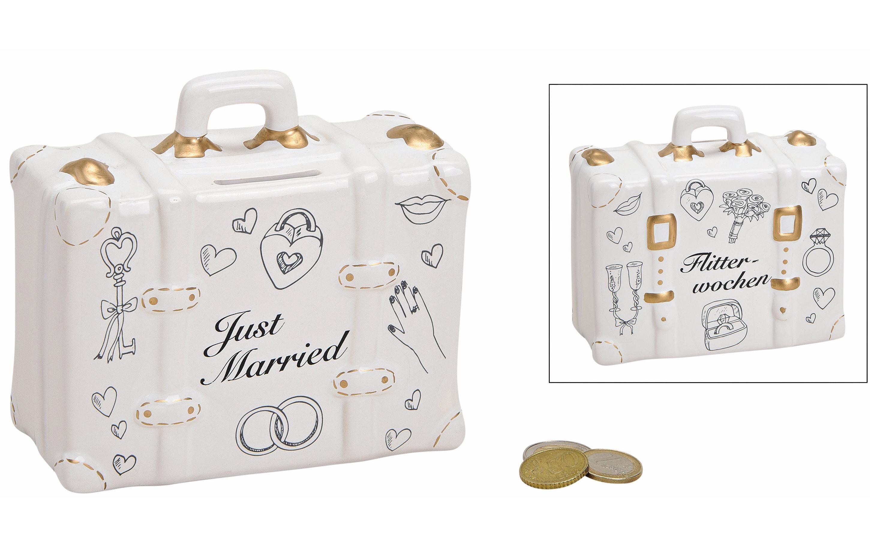 Spardose Koffer Just married aus Keramik