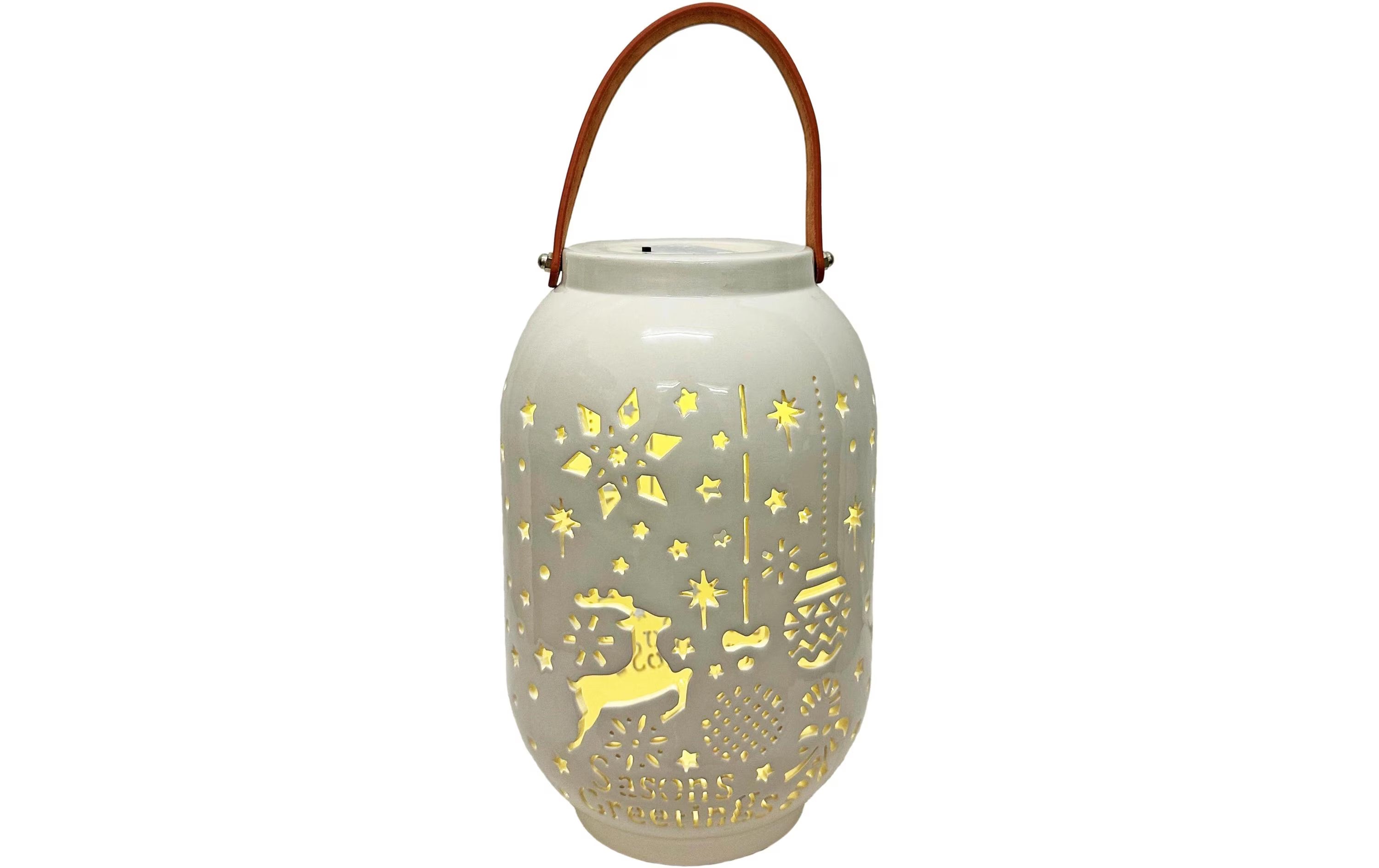Dameco LED Laterne Keramik 18x28cm weiss