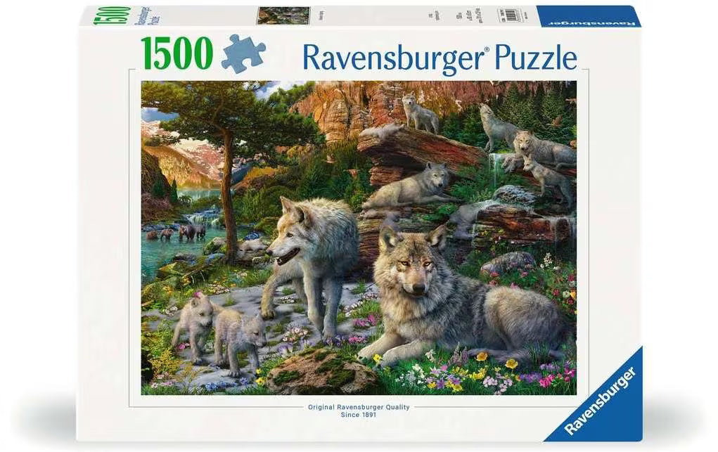 Puzzle Wolfsrudel im Frühlingserwachen