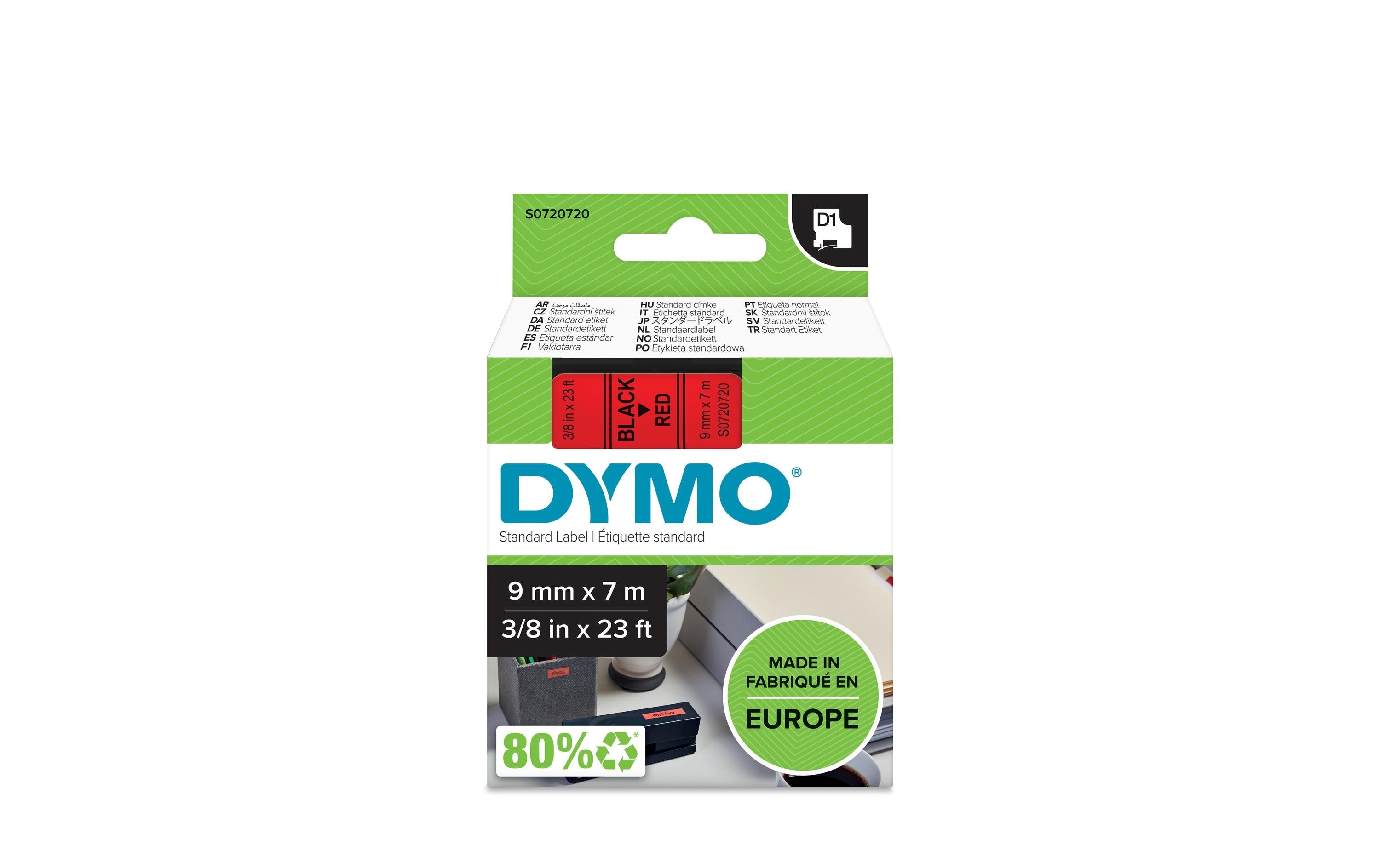 Dymo Schriftband D1, 9mm x 7m, Band: rot