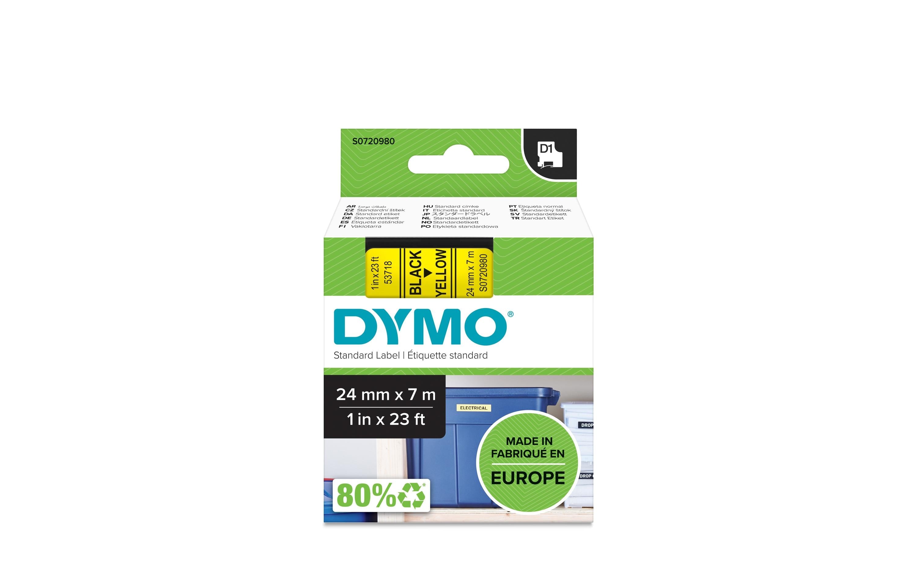 Dymo Schriftband D1, 24mm x 7m, Band: gelb
