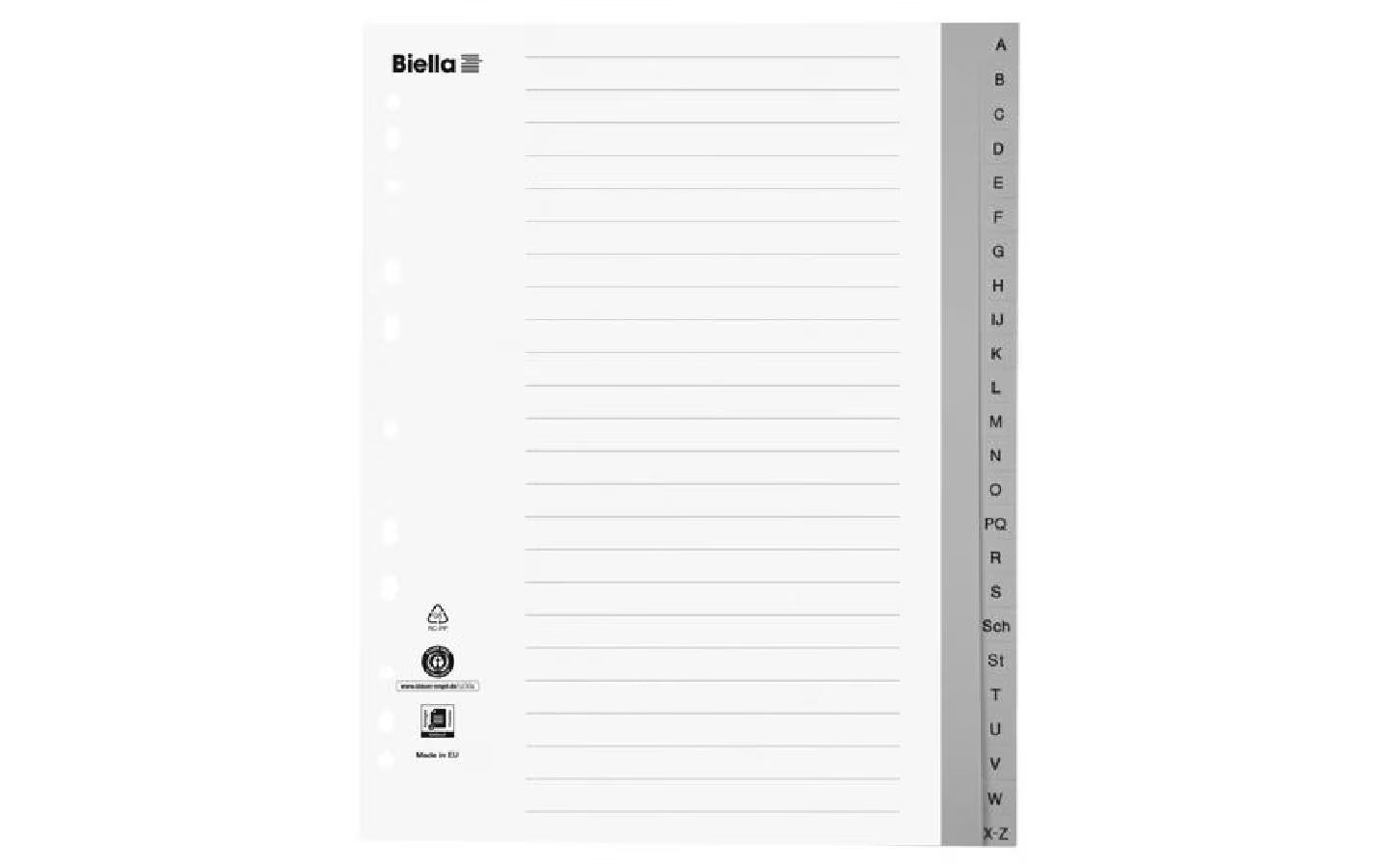 Biella Register Polypropylen A4 A-Z, 4Loch