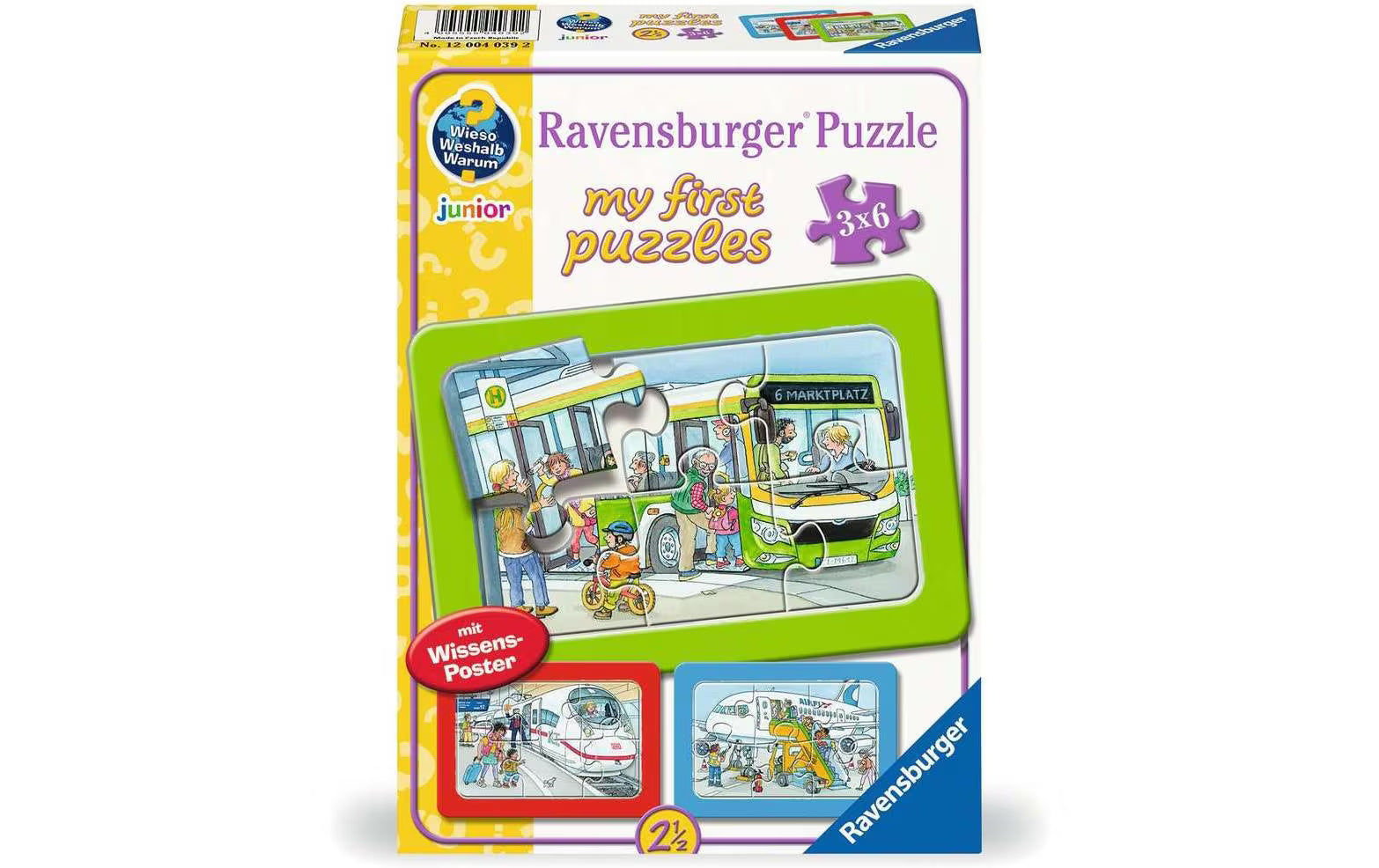 Puzzle Unterwegs mit Bus, Bahn und Flugzeug