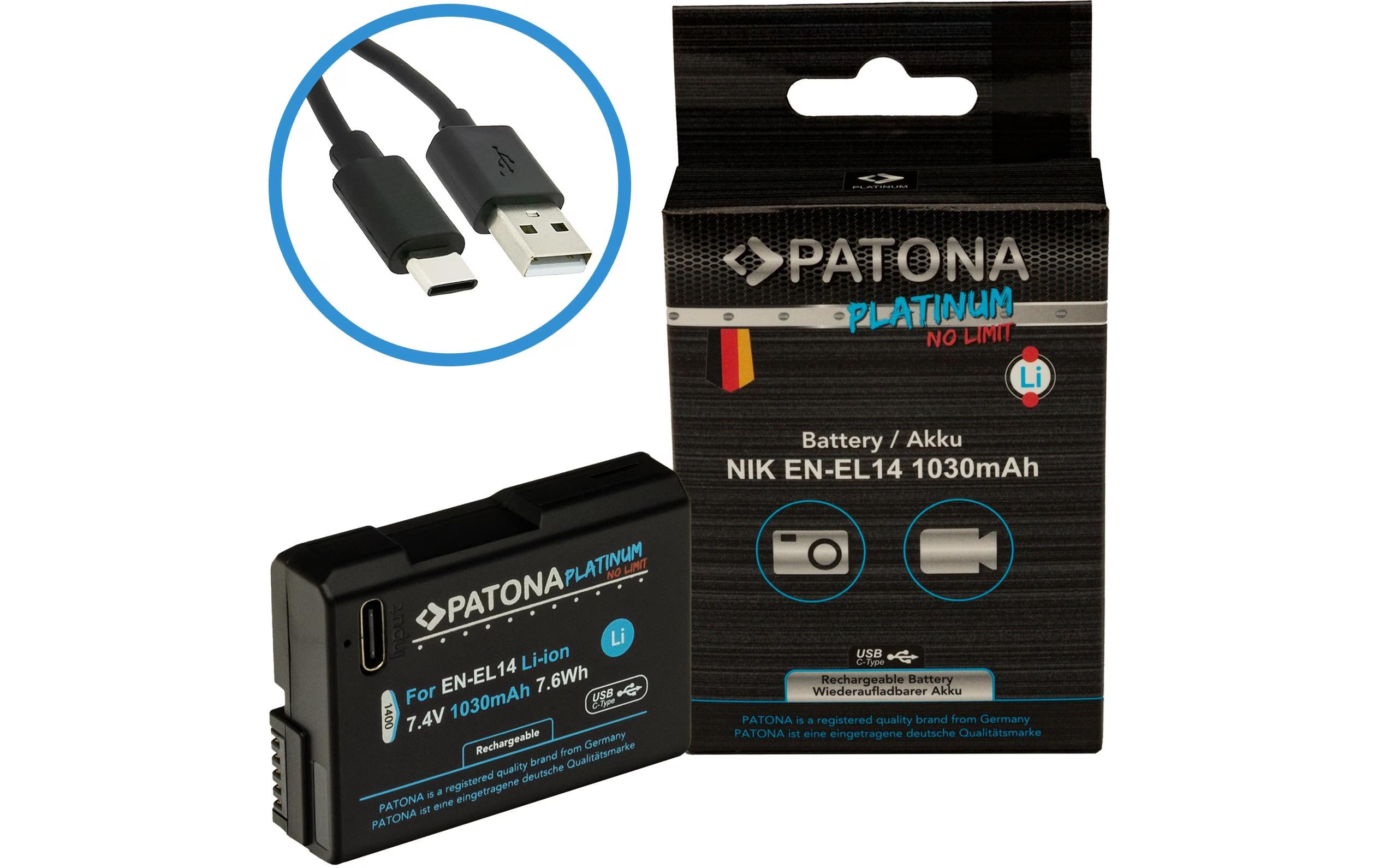 PATONA Platinum Akku mit USB-C EN-EL14