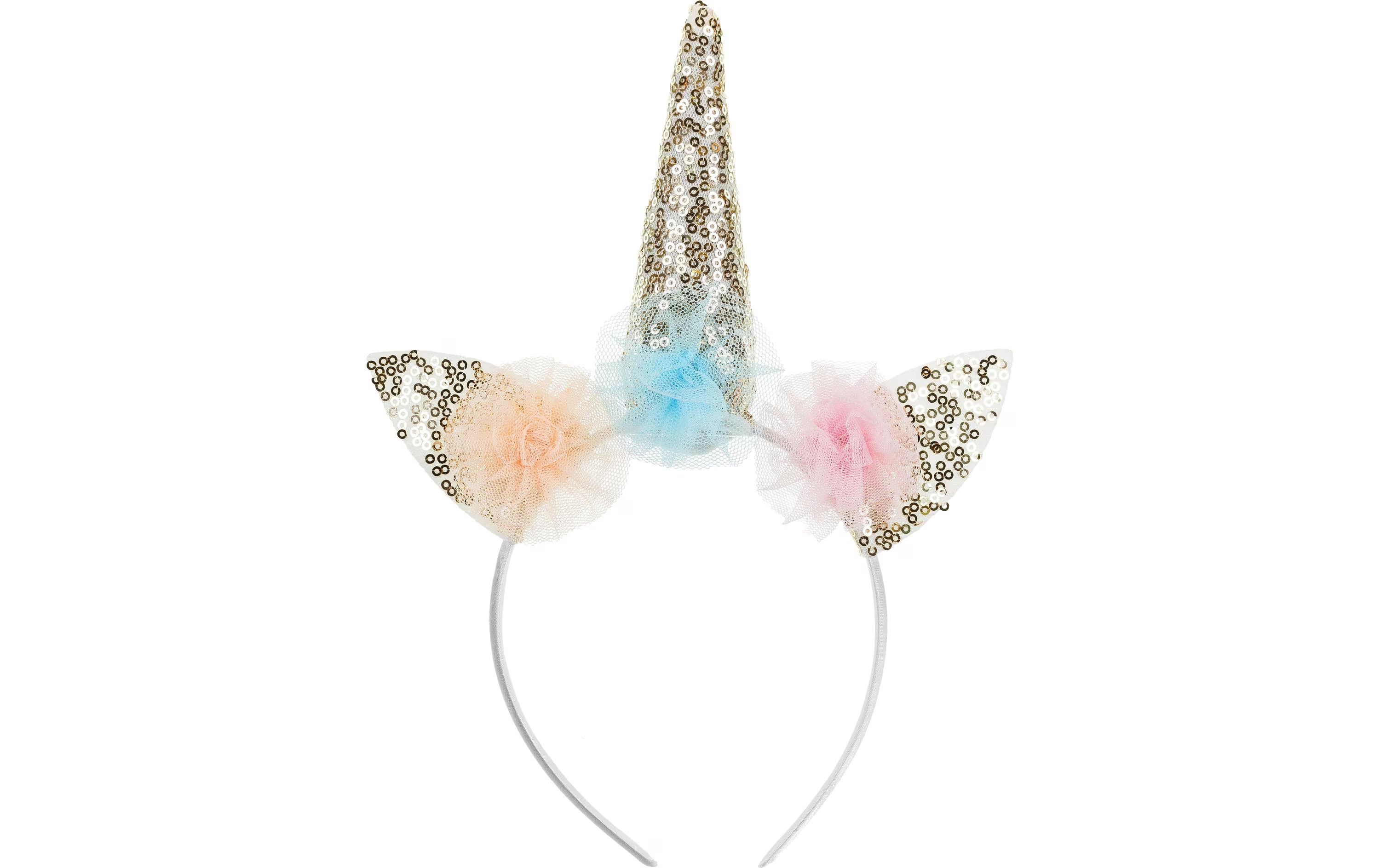 Partydeco Haarreif Einhorn mit Rüsche