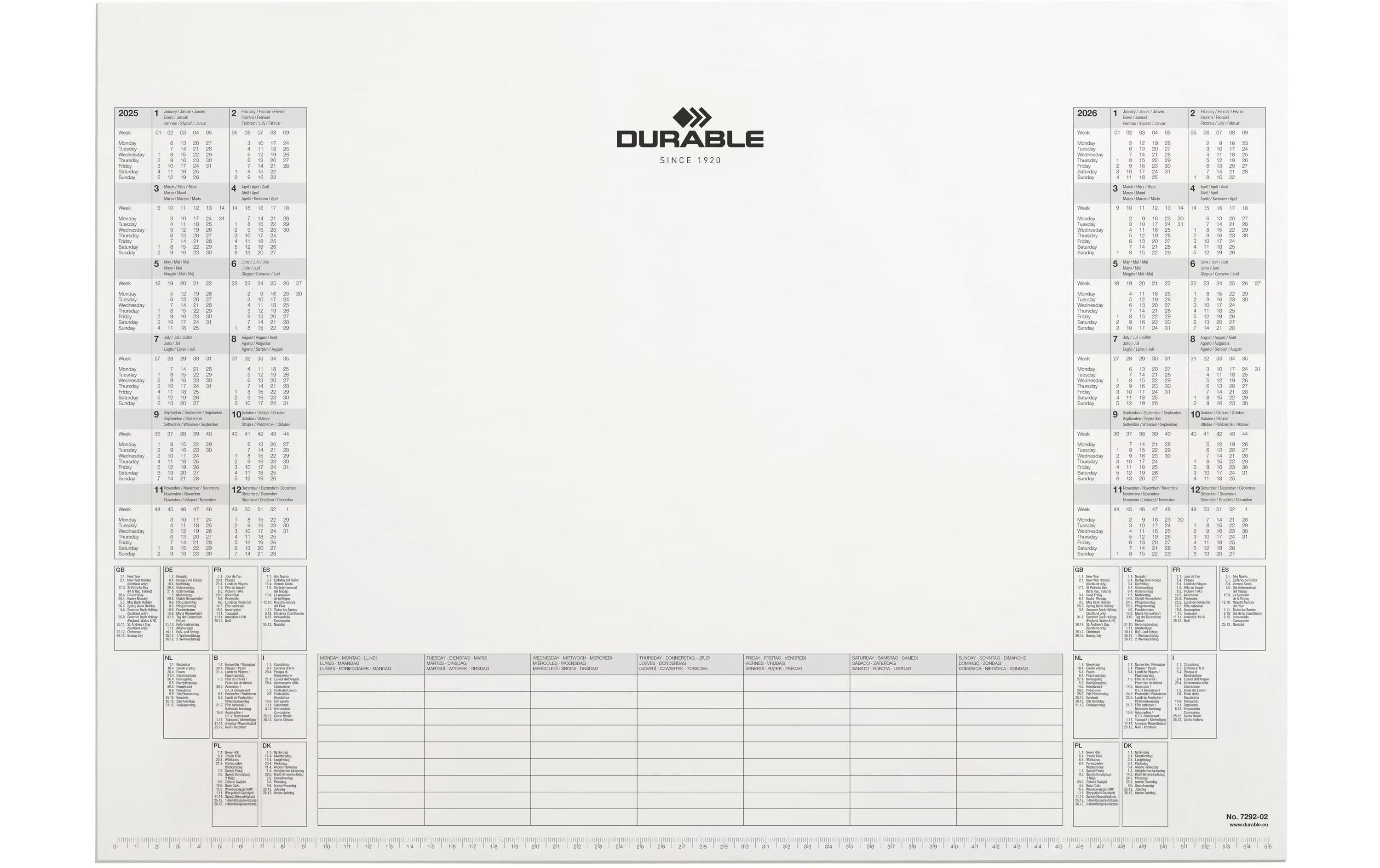Durable Kalenderblock für Schreibunterlage