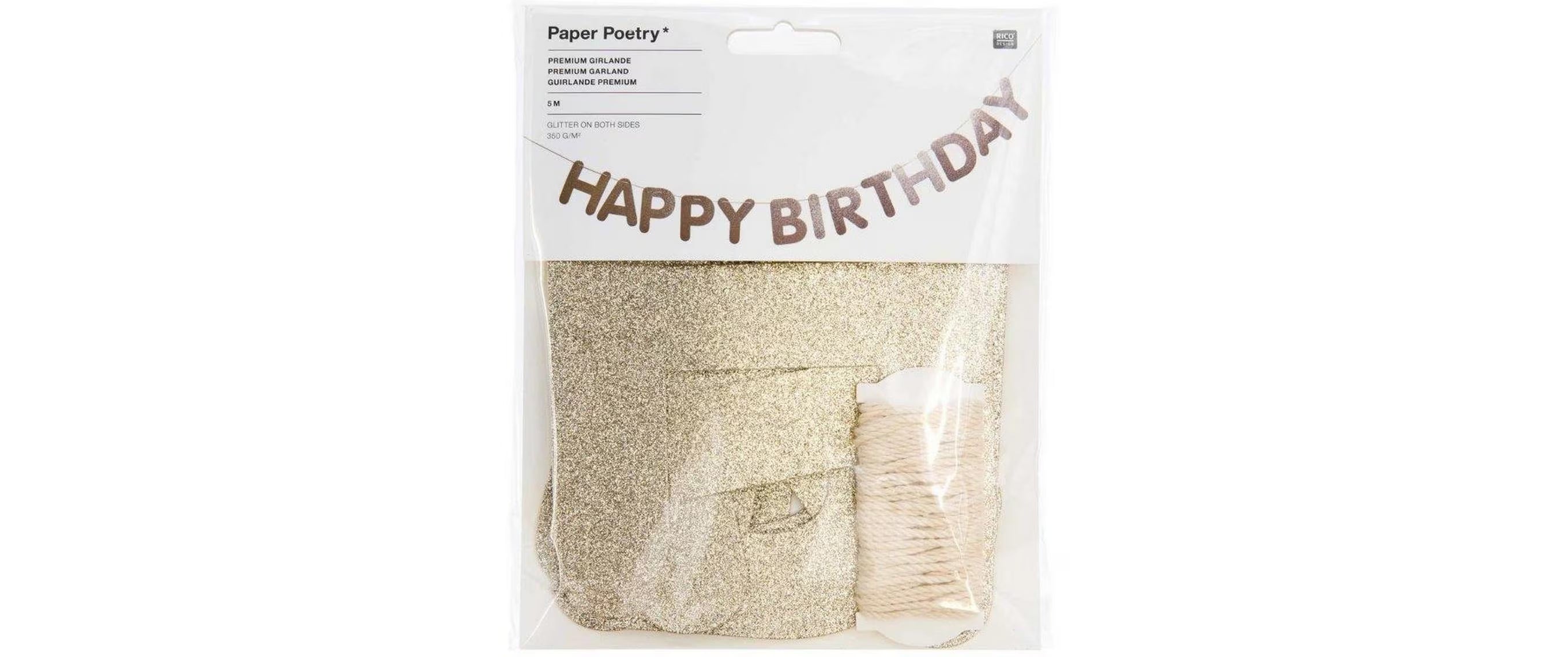 Rico Girlande Happy Birthday, Glitter, Gold