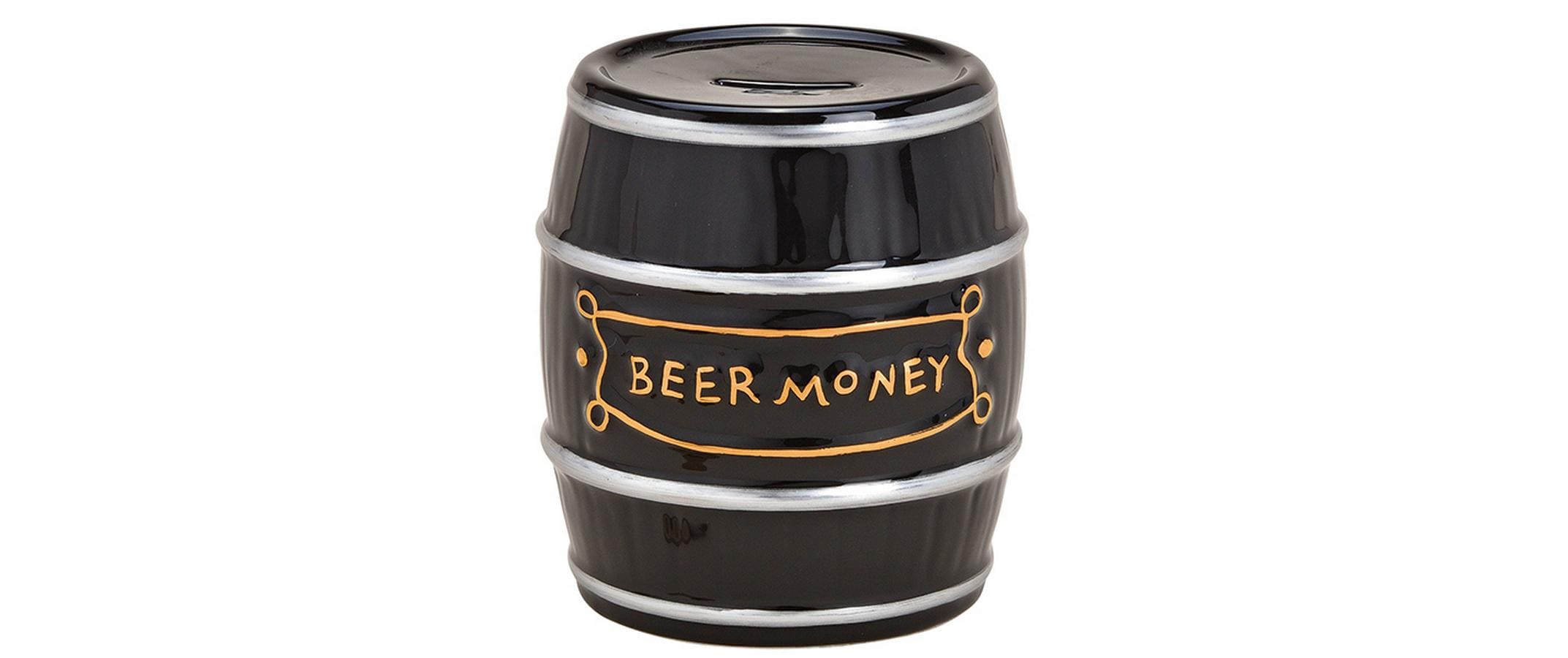 Spardose Fass, Beer Money, Keramik, schwarz