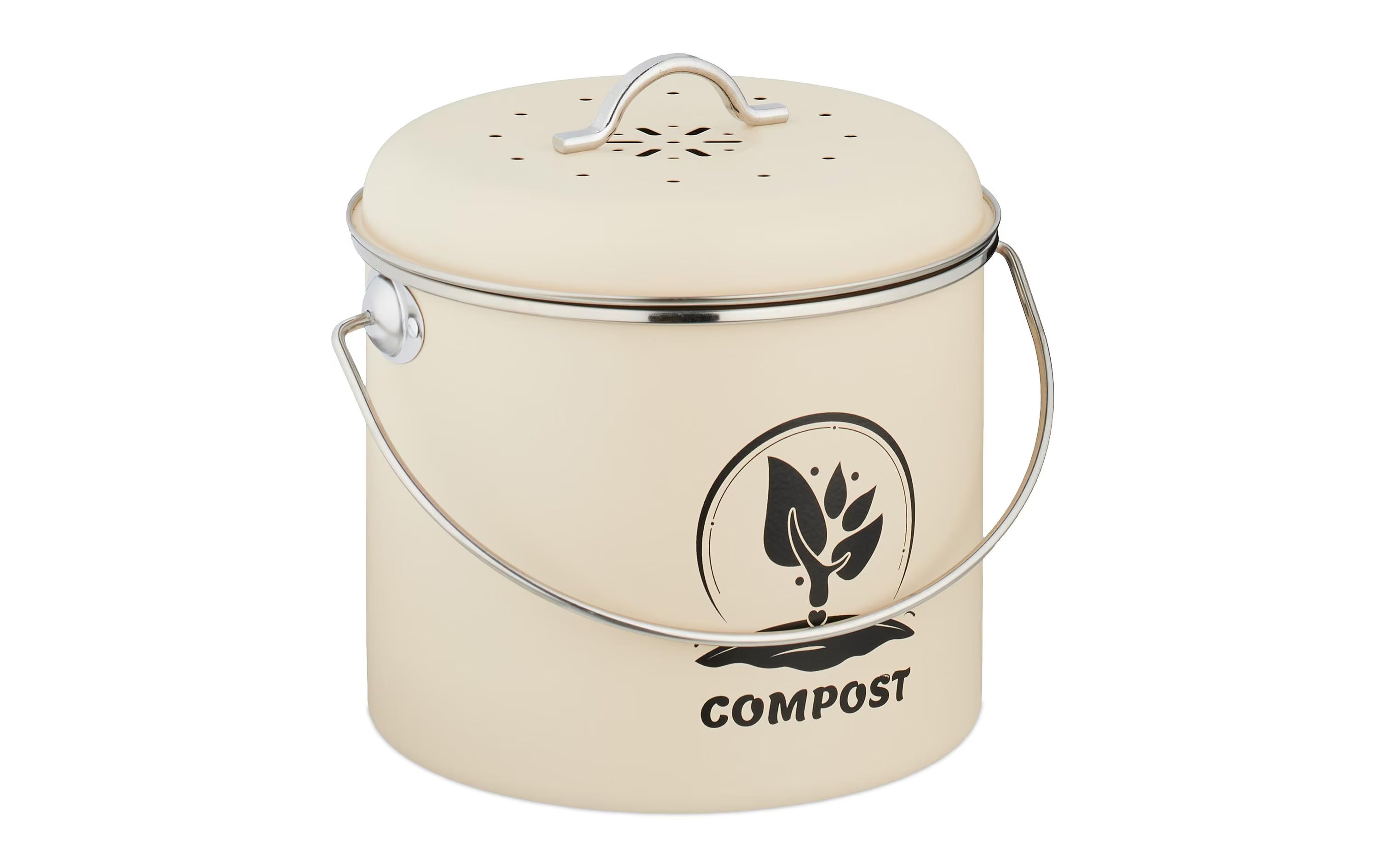 relaxdays, Komposteimer 3.5 l, Crème/Silber