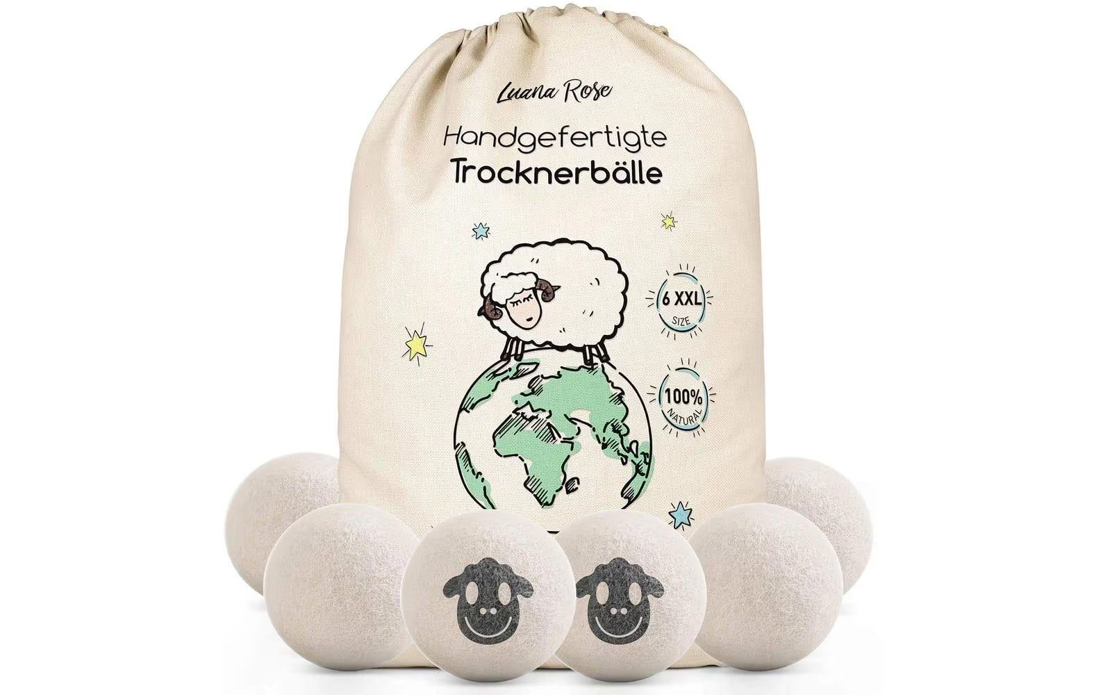 LuanaRose Trocknerbälle Wolle 6er-Set