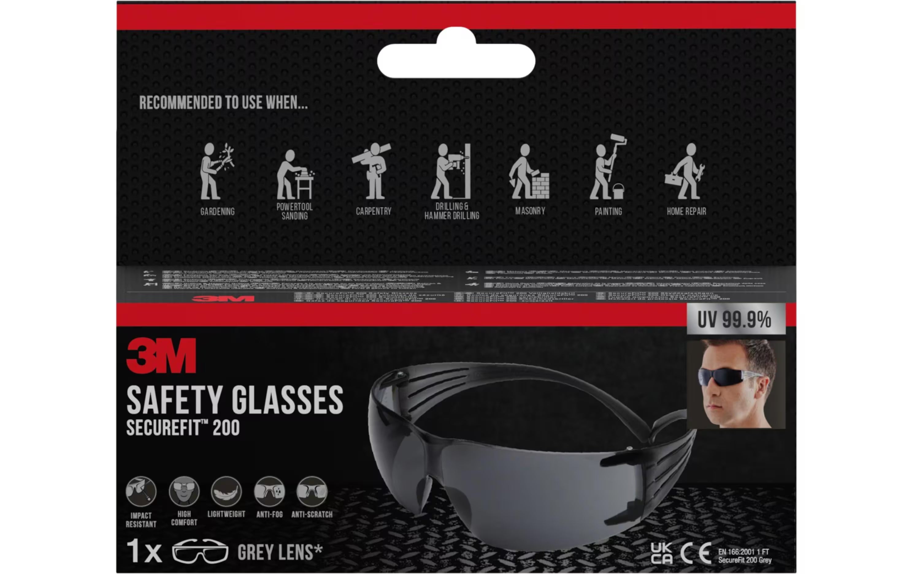 SecureFit Schutzbrille 200, graues Glas