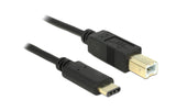 USB2.0-Kabel TypC-B: 2m, schwarz