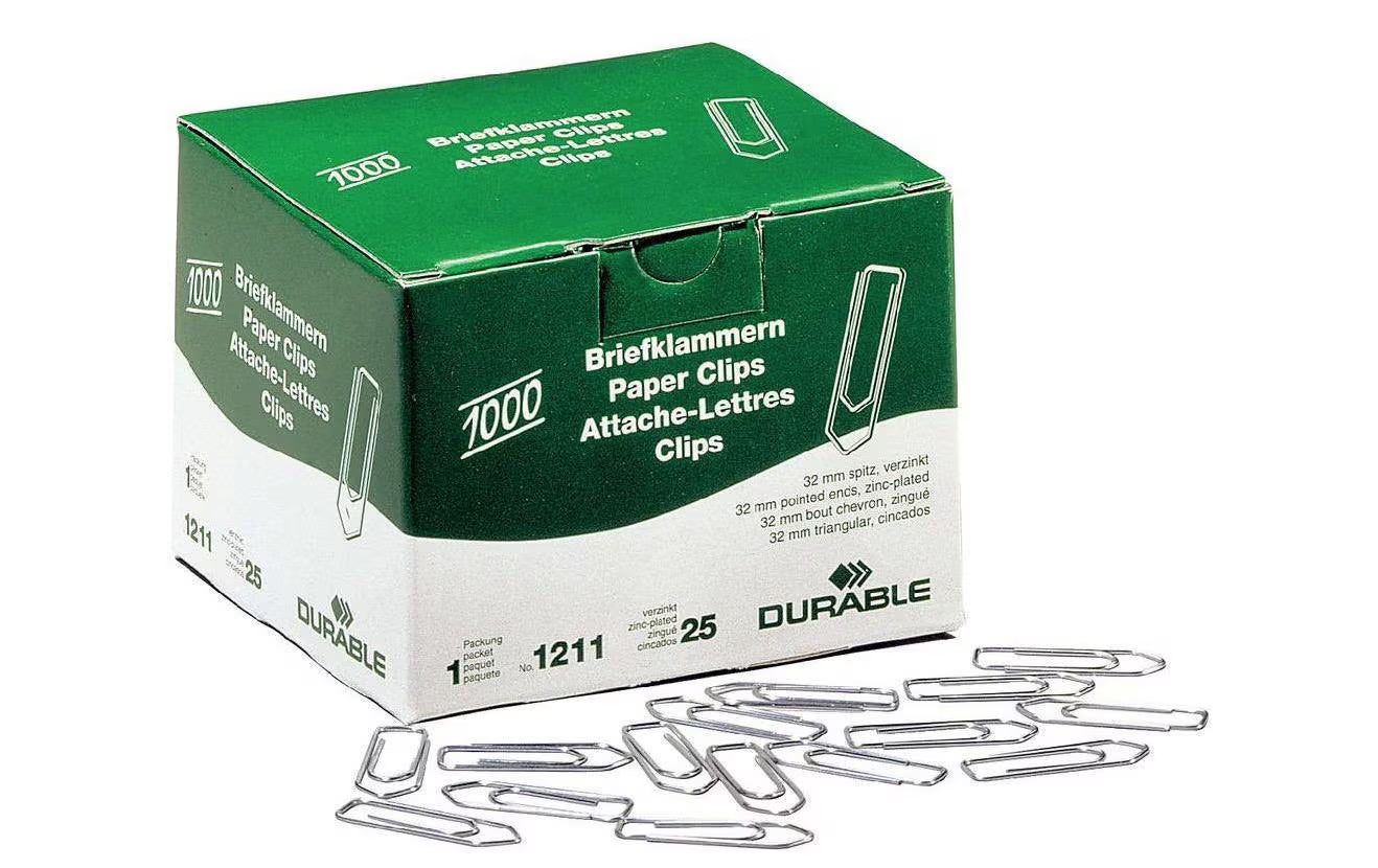 Durable Büroklammern verzinkt, spitz, 32mm