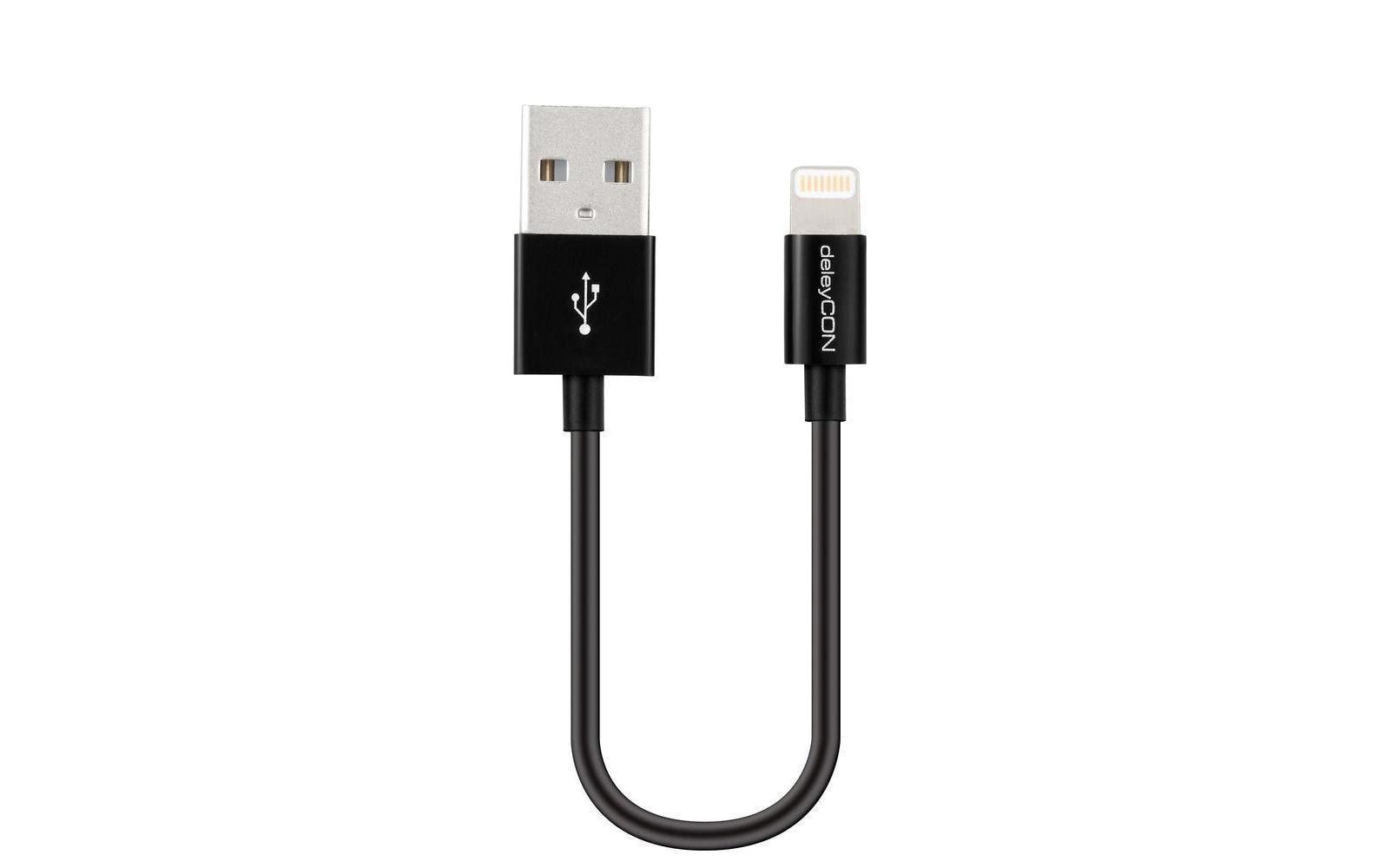 DeleyCON Lightning-USB Kabel 15cm, schwarz