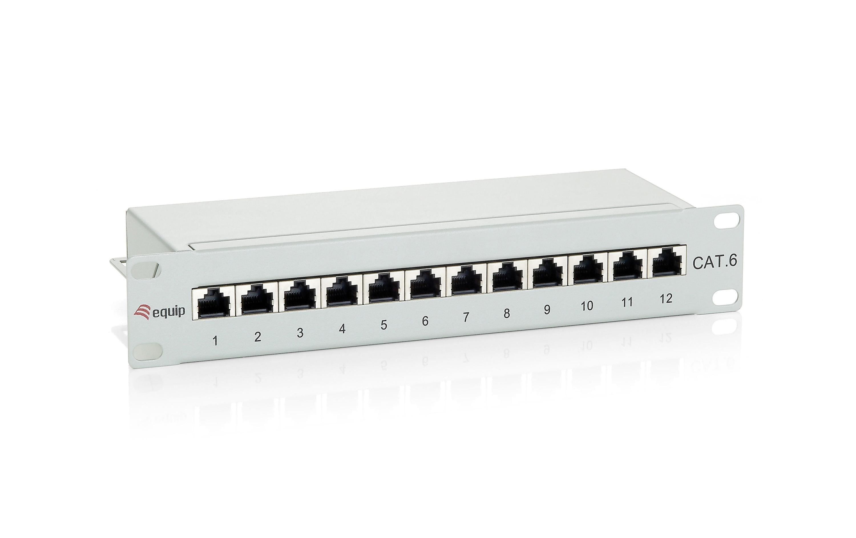 equip 10 Patchpanel: 12 Port, 1HE, grau