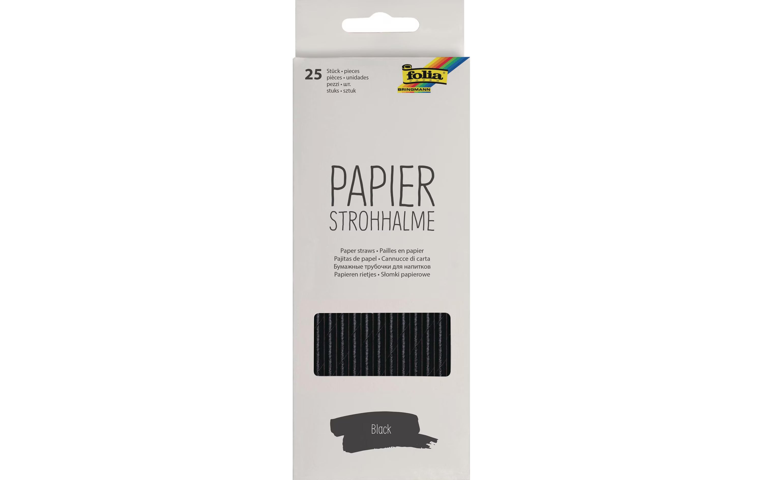 Folia, Strohhalm Papier, 25 Stück, Schwarz